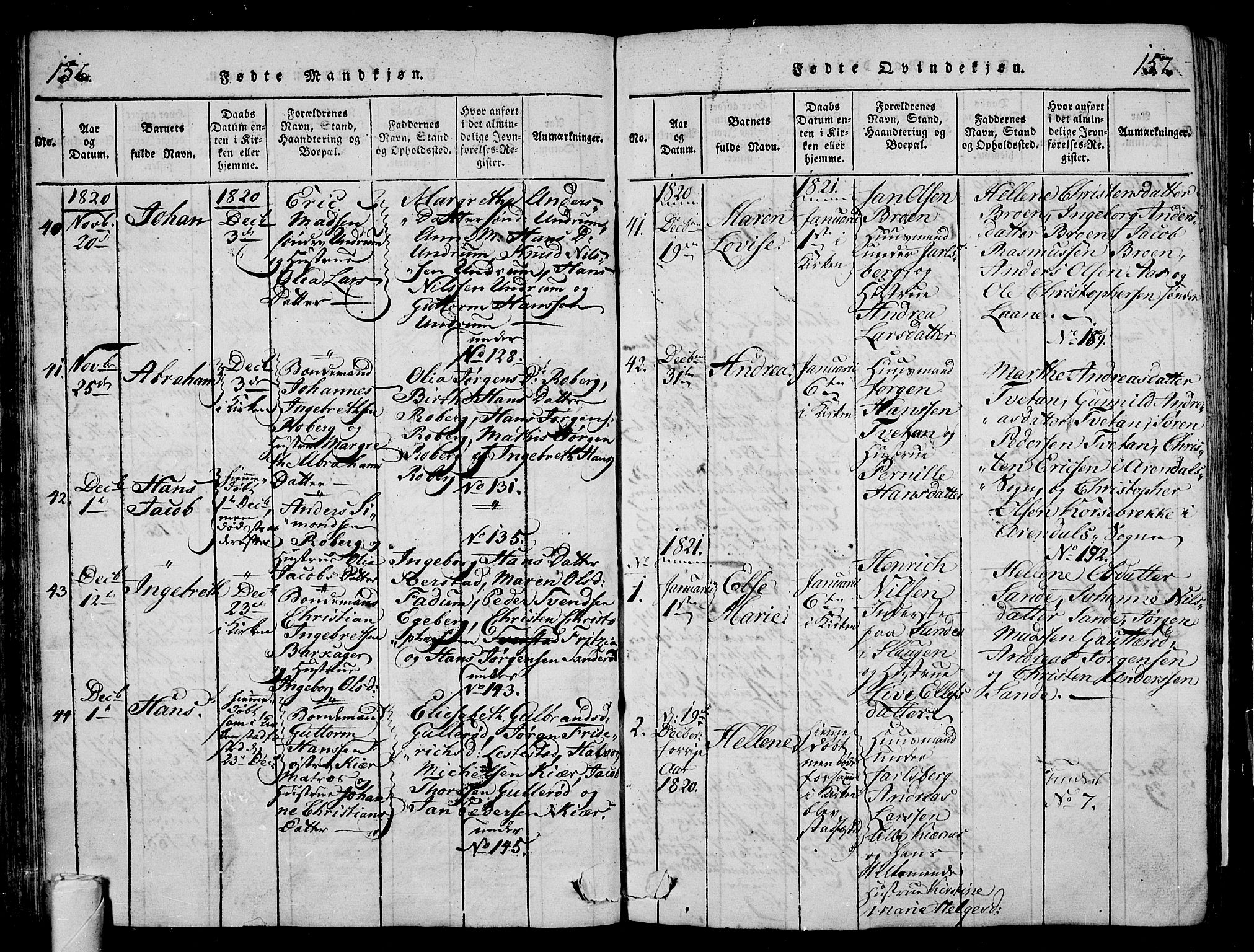 Sem kirkebøker, AV/SAKO-A-5/G/Ga/L0001: Parish register (copy) no. I 1, 1814-1825, p. 156-157