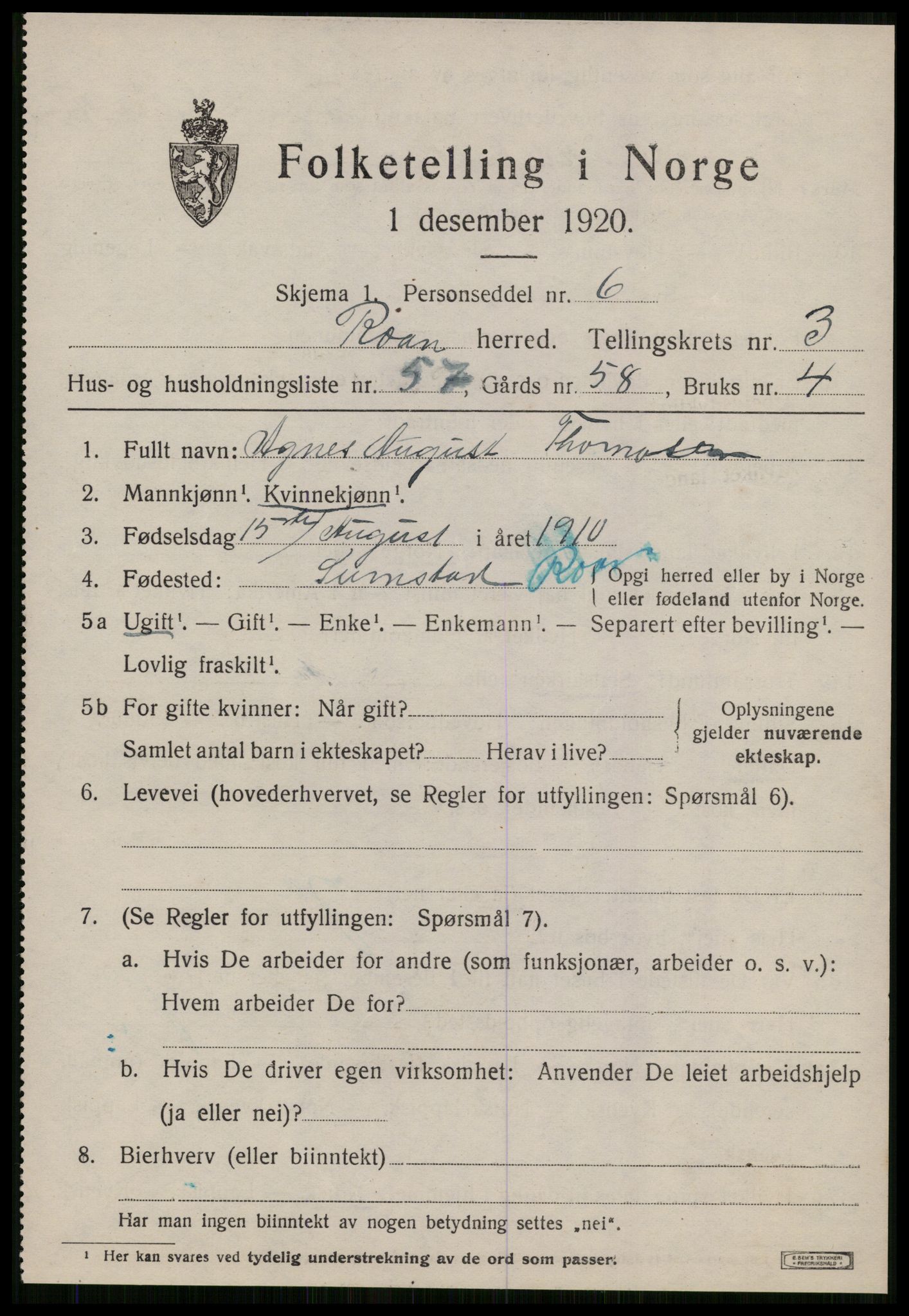 SAT, 1920 census for Roan, 1920, p. 2937