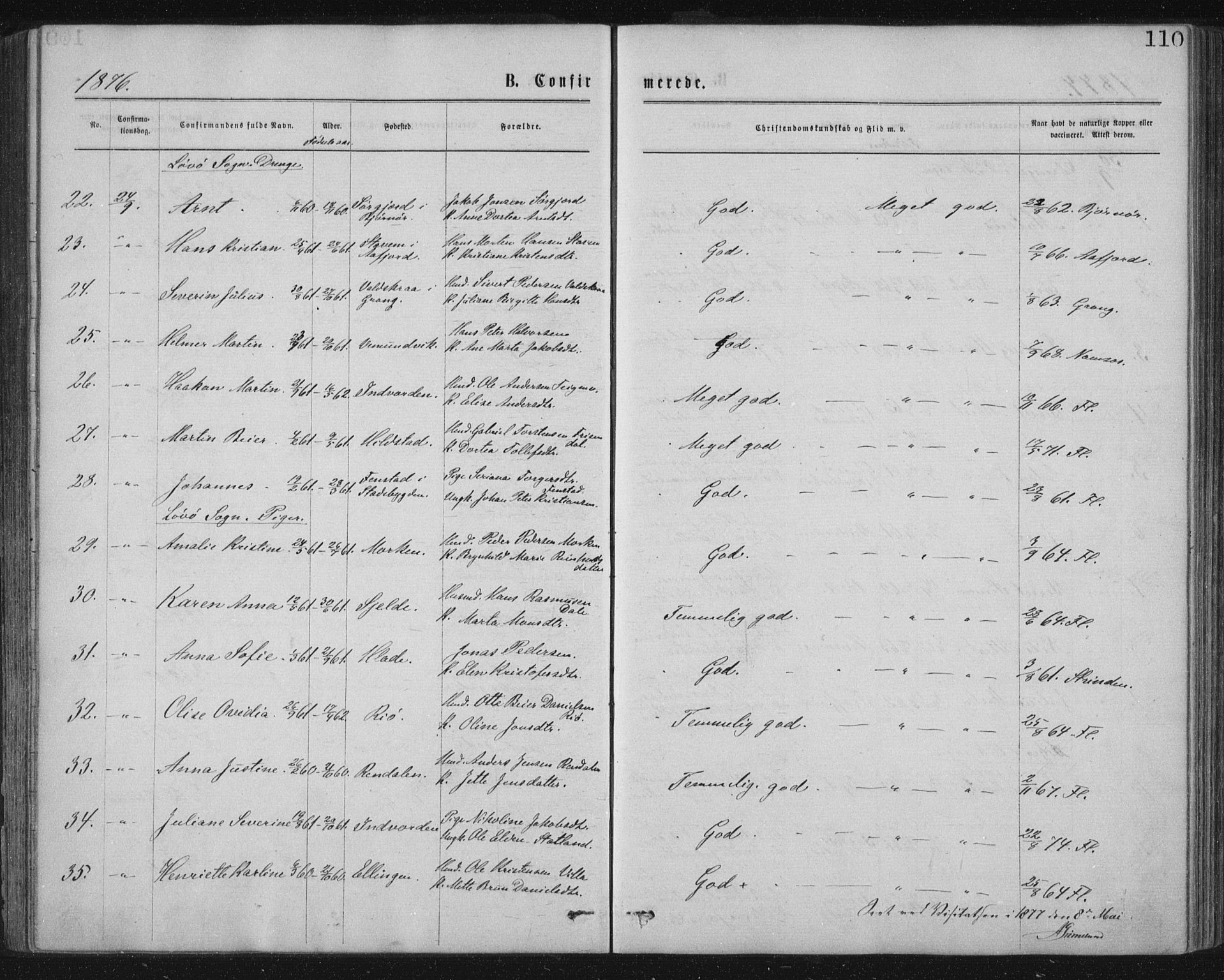 Ministerialprotokoller, klokkerbøker og fødselsregistre - Nord-Trøndelag, SAT/A-1458/771/L0596: Parish register (official) no. 771A03, 1870-1884, p. 110