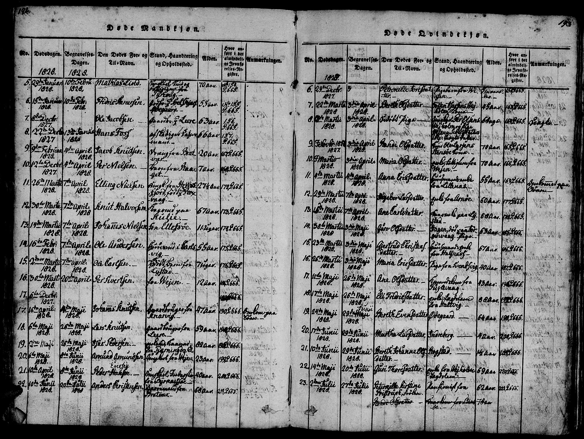 Ministerialprotokoller, klokkerbøker og fødselsregistre - Møre og Romsdal, SAT/A-1454/581/L0933: Parish register (official) no. 581A03 /1, 1819-1836, p. 192-193