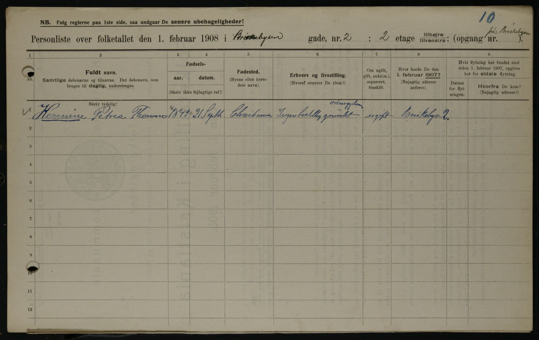 OBA, Municipal Census 1908 for Kristiania, 1908, p. 8719