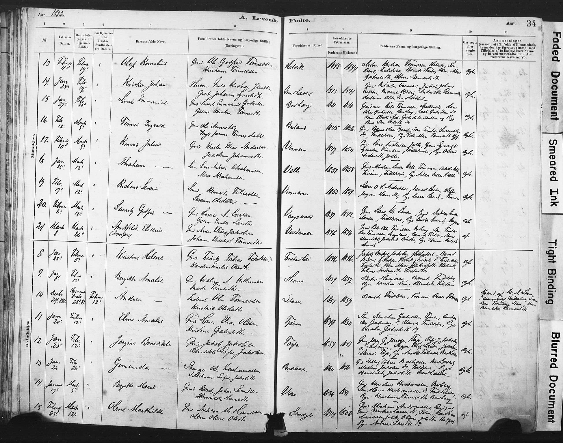 Lista sokneprestkontor, AV/SAK-1111-0027/F/Fa/L0012: Parish register (official) no. A 12, 1879-1903, p. 34