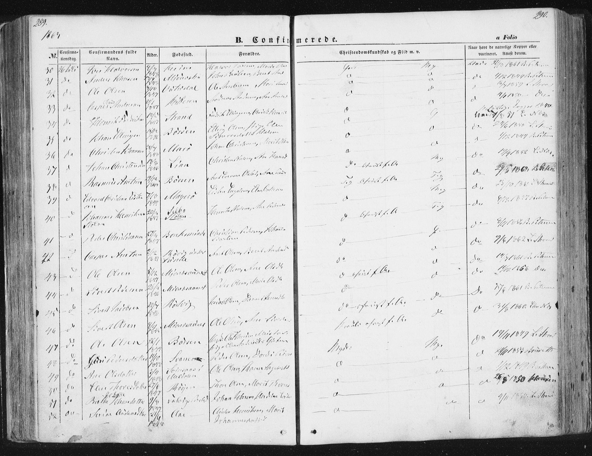 Ministerialprotokoller, klokkerbøker og fødselsregistre - Sør-Trøndelag, AV/SAT-A-1456/630/L0494: Parish register (official) no. 630A07, 1852-1868, p. 289-290