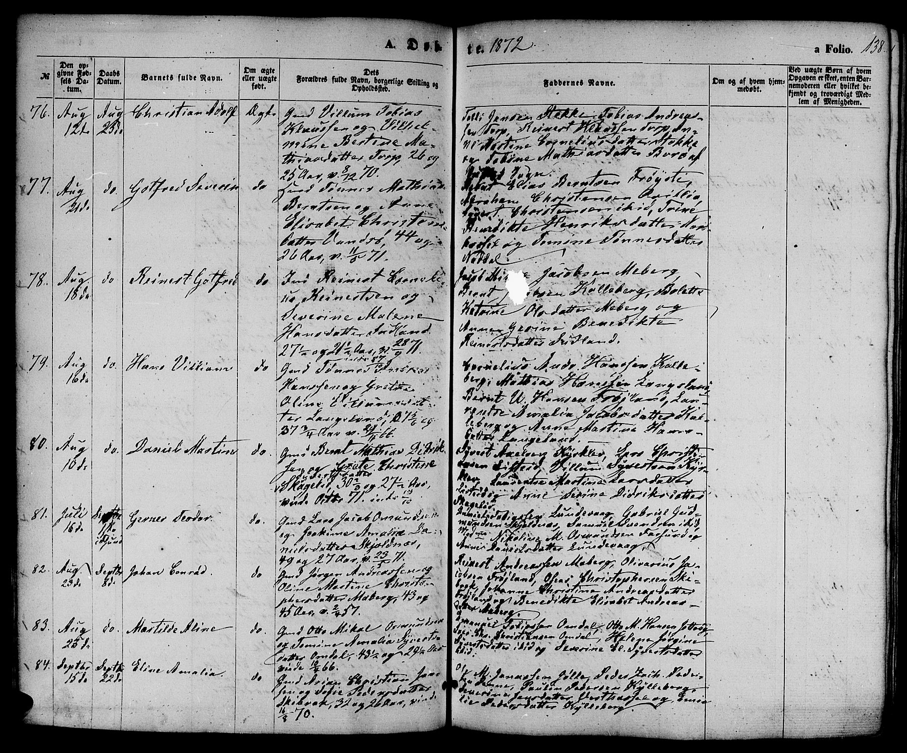 Lista sokneprestkontor, AV/SAK-1111-0027/F/Fb/L0003: Parish register (copy) no. B 3, 1862-1877, p. 138