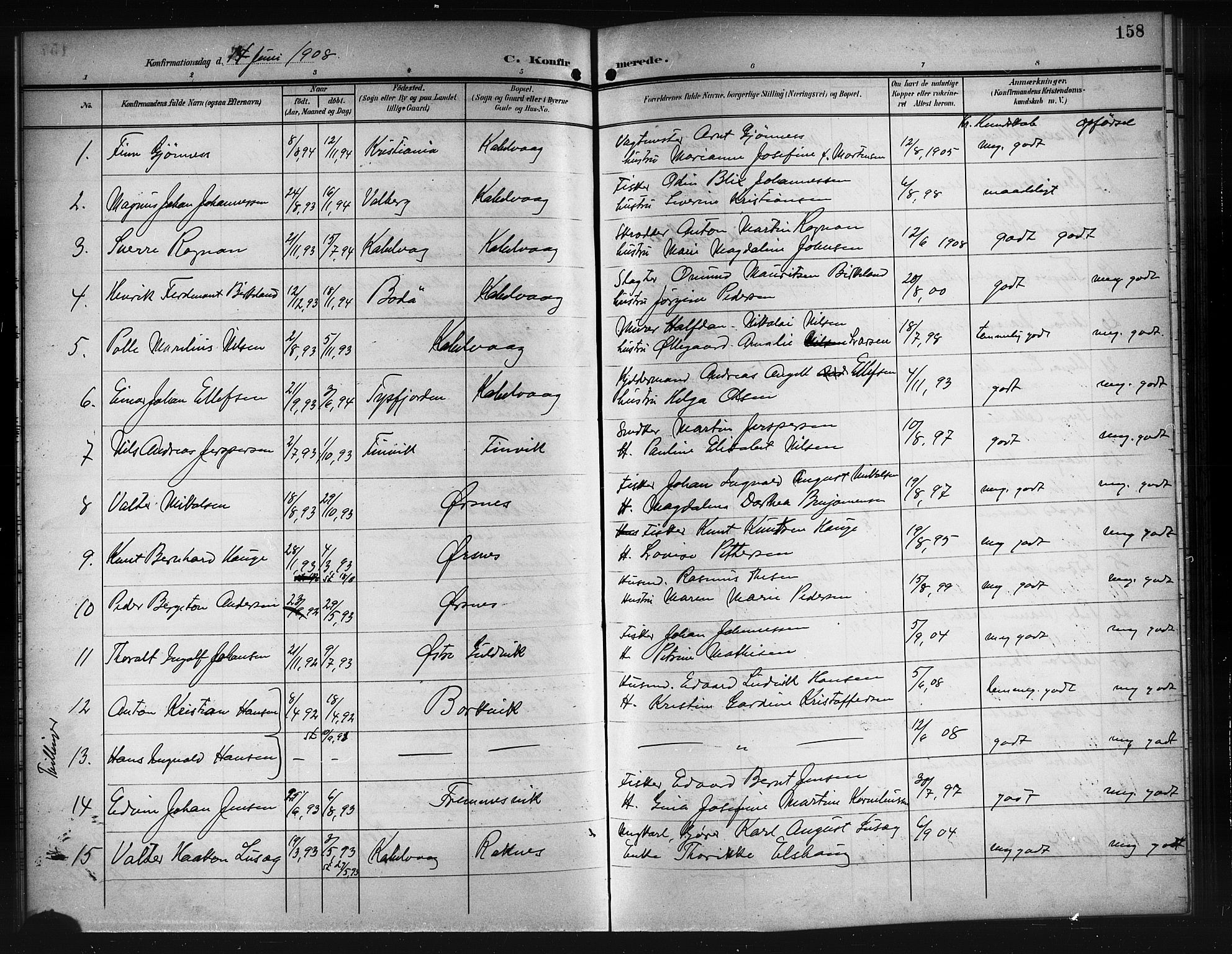 Ministerialprotokoller, klokkerbøker og fødselsregistre - Nordland, AV/SAT-A-1459/874/L1079: Parish register (copy) no. 874C08, 1907-1915, p. 158