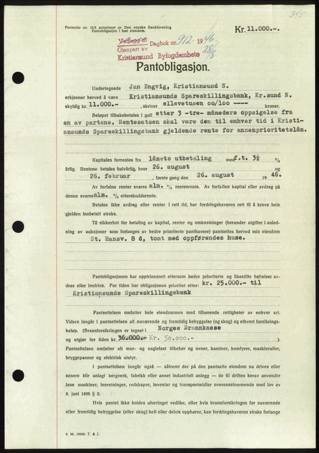 Kristiansund byfogd, AV/SAT-A-4587/A/27: Mortgage book no. 40, 1946-1946, Diary no: : 912/1946