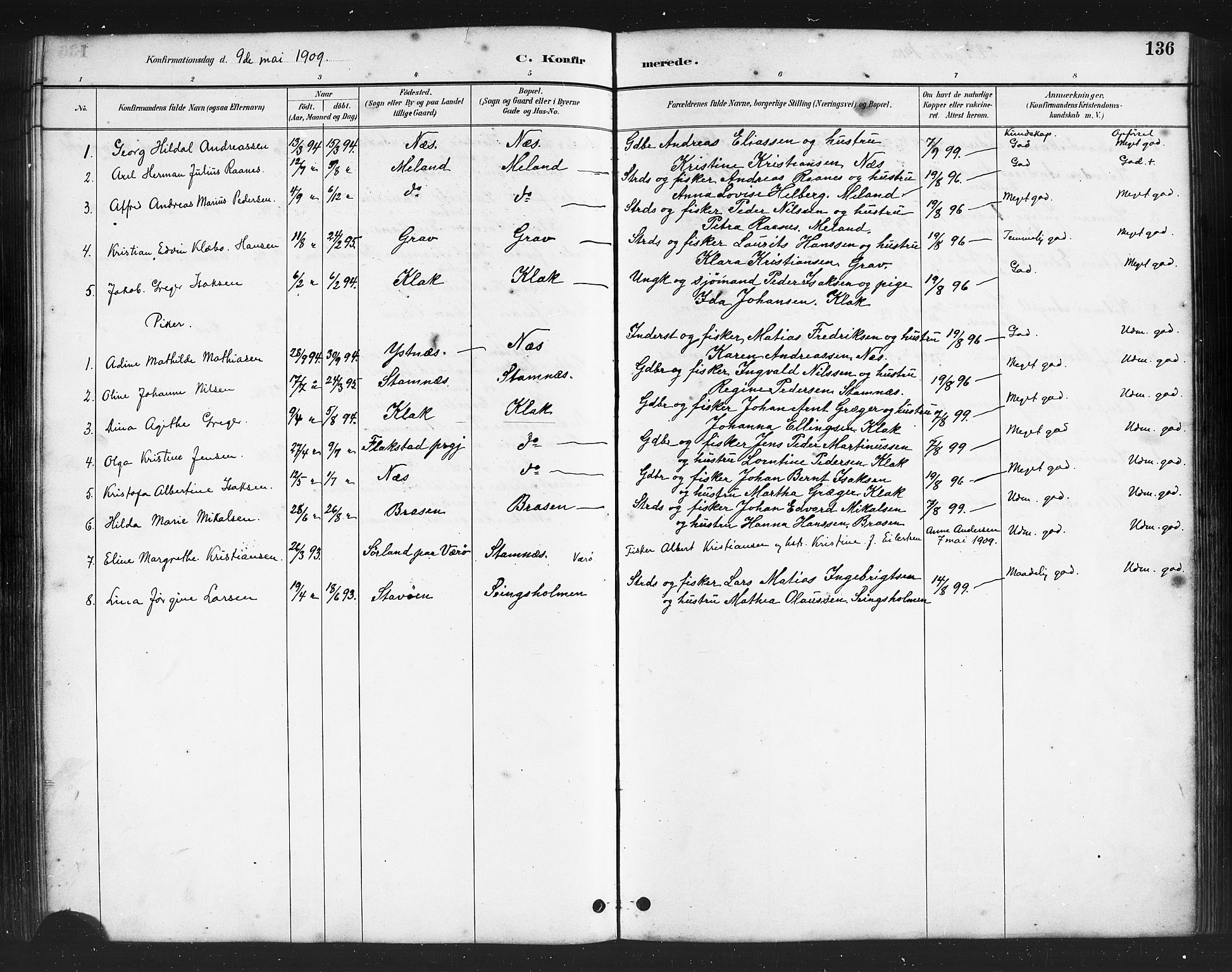 Ministerialprotokoller, klokkerbøker og fødselsregistre - Nordland, AV/SAT-A-1459/808/L0131: Parish register (copy) no. 808C02, 1879-1919, p. 136