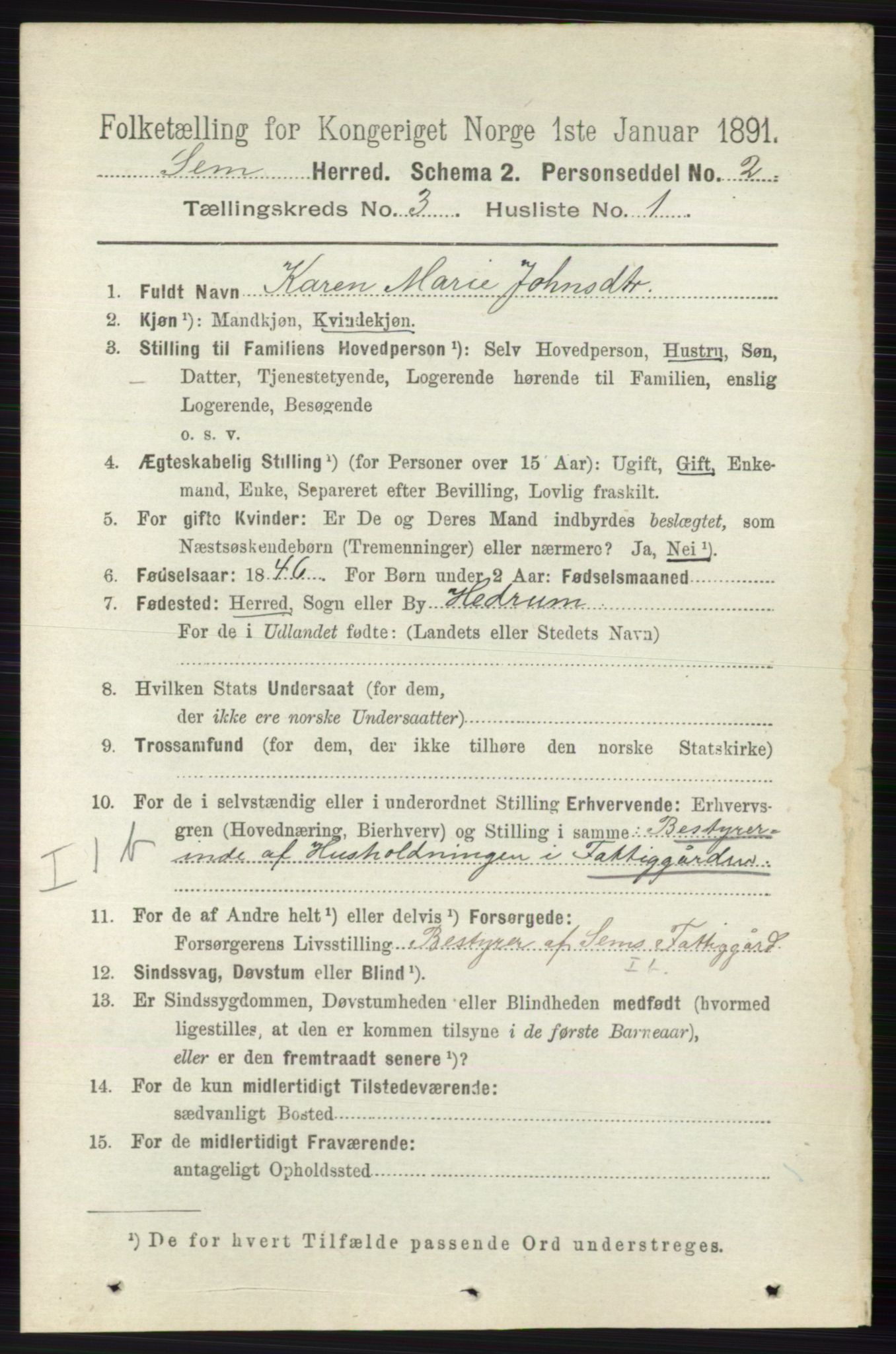 RA, 1891 census for 0721 Sem, 1891, p. 1010