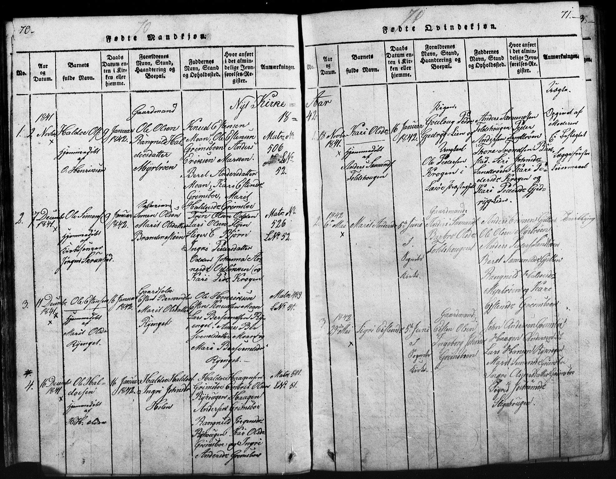 Tynset prestekontor, SAH/PREST-058/H/Ha/Hab/L0003: Parish register (copy) no. 3, 1814-1862, p. 70-71