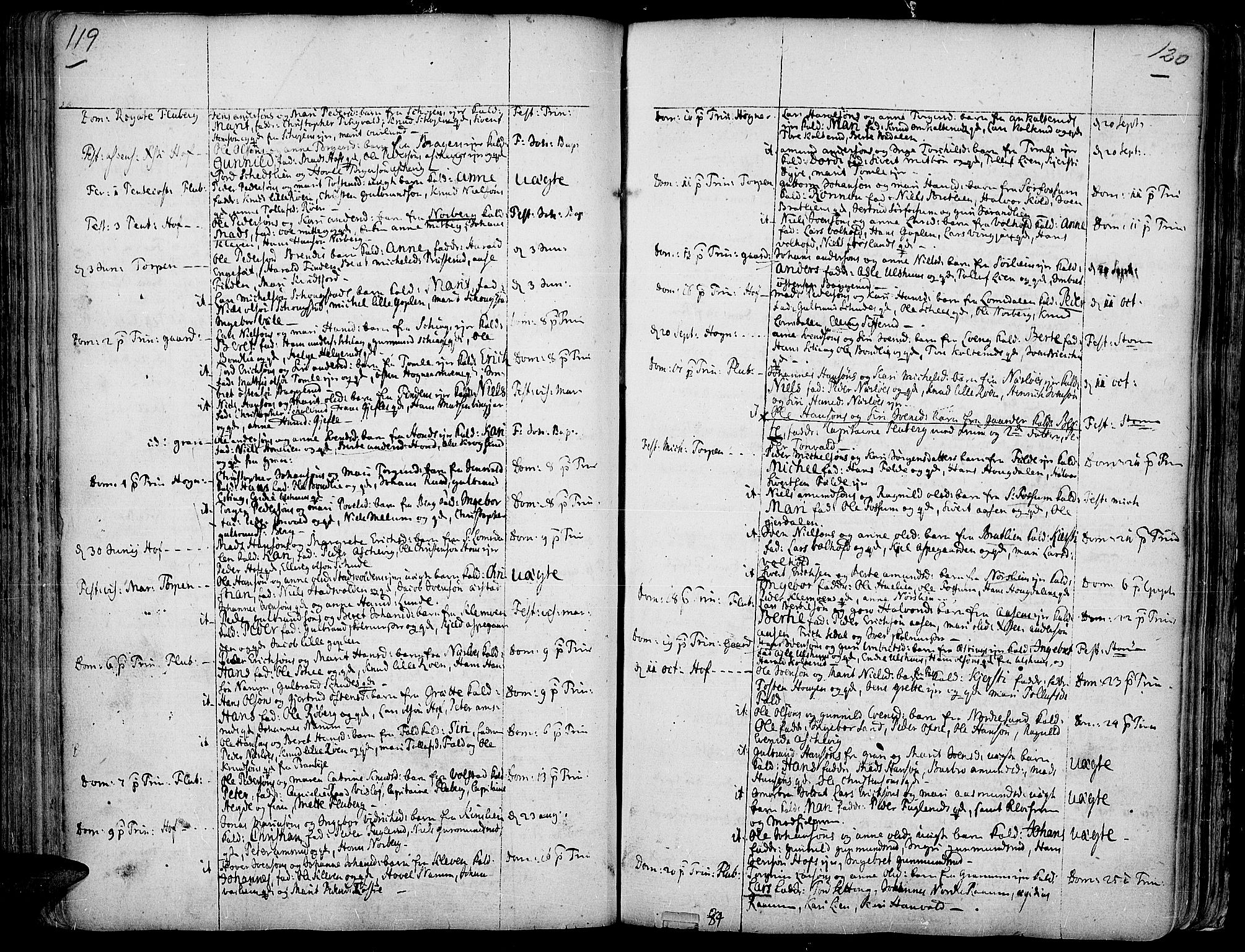 Land prestekontor, AV/SAH-PREST-120/H/Ha/Haa/L0002: Parish register (official) no. 2, 1733-1764, p. 119-120