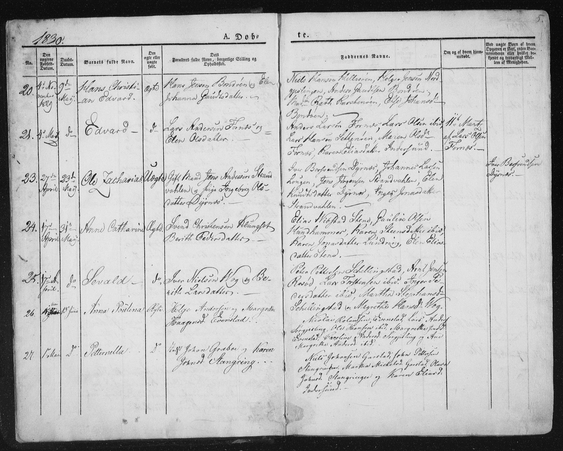 Ministerialprotokoller, klokkerbøker og fødselsregistre - Nord-Trøndelag, SAT/A-1458/784/L0669: Parish register (official) no. 784A04, 1829-1859, p. 5