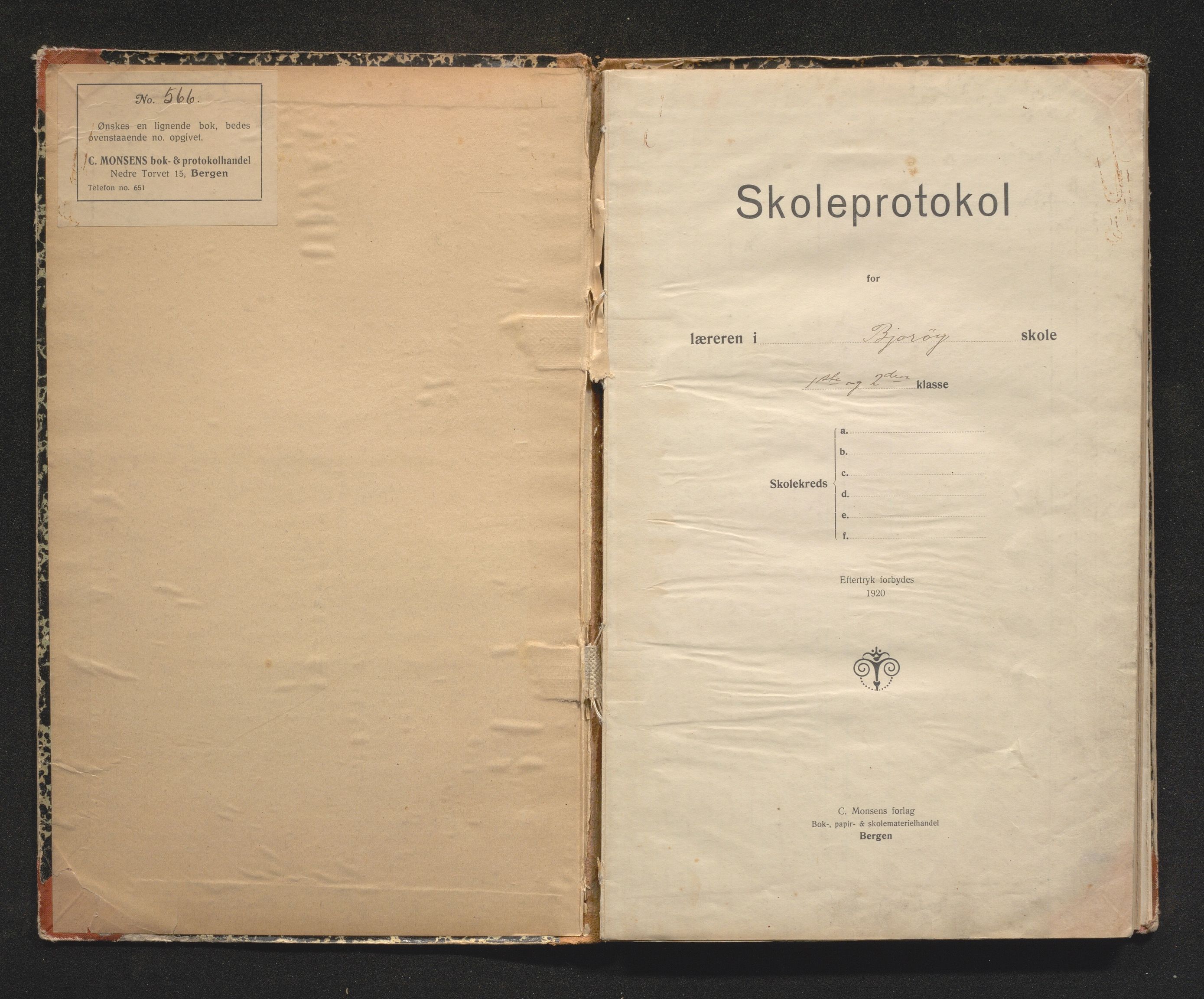 Fjell kommune. Barneskulane, IKAH/1246-231/F/Fc/L0002: Skuleprotokoll for Bjorøy skule, 1921-1970