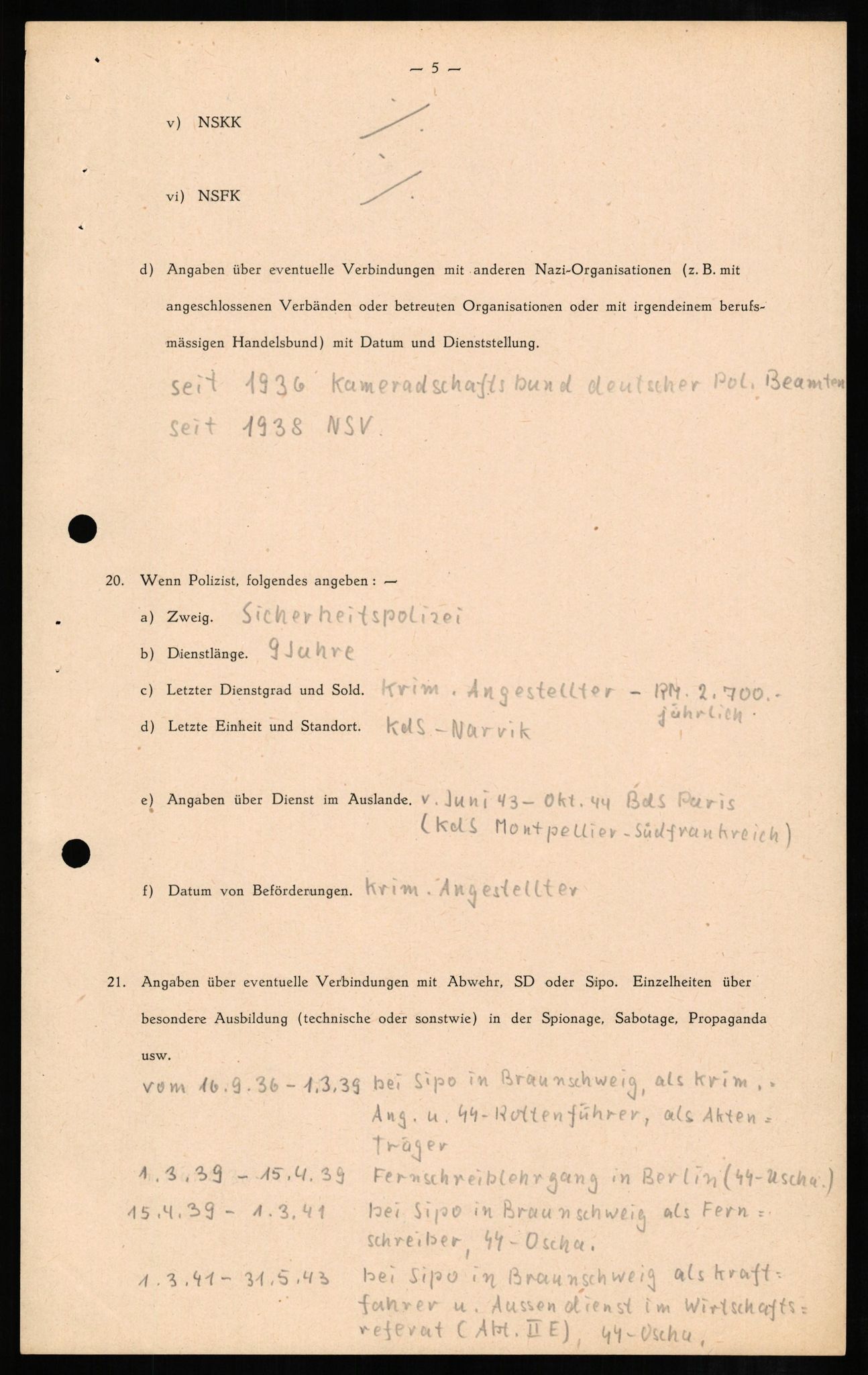 Forsvaret, Forsvarets overkommando II, AV/RA-RAFA-3915/D/Db/L0008: CI Questionaires. Tyske okkupasjonsstyrker i Norge. Tyskere., 1945-1946, p. 336