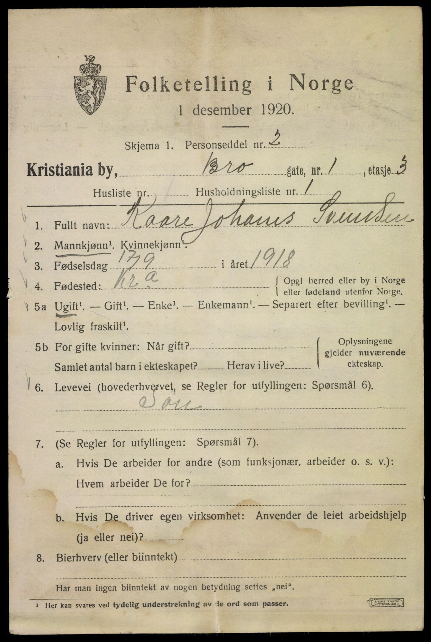 SAO, 1920 census for Kristiania, 1920, p. 174627