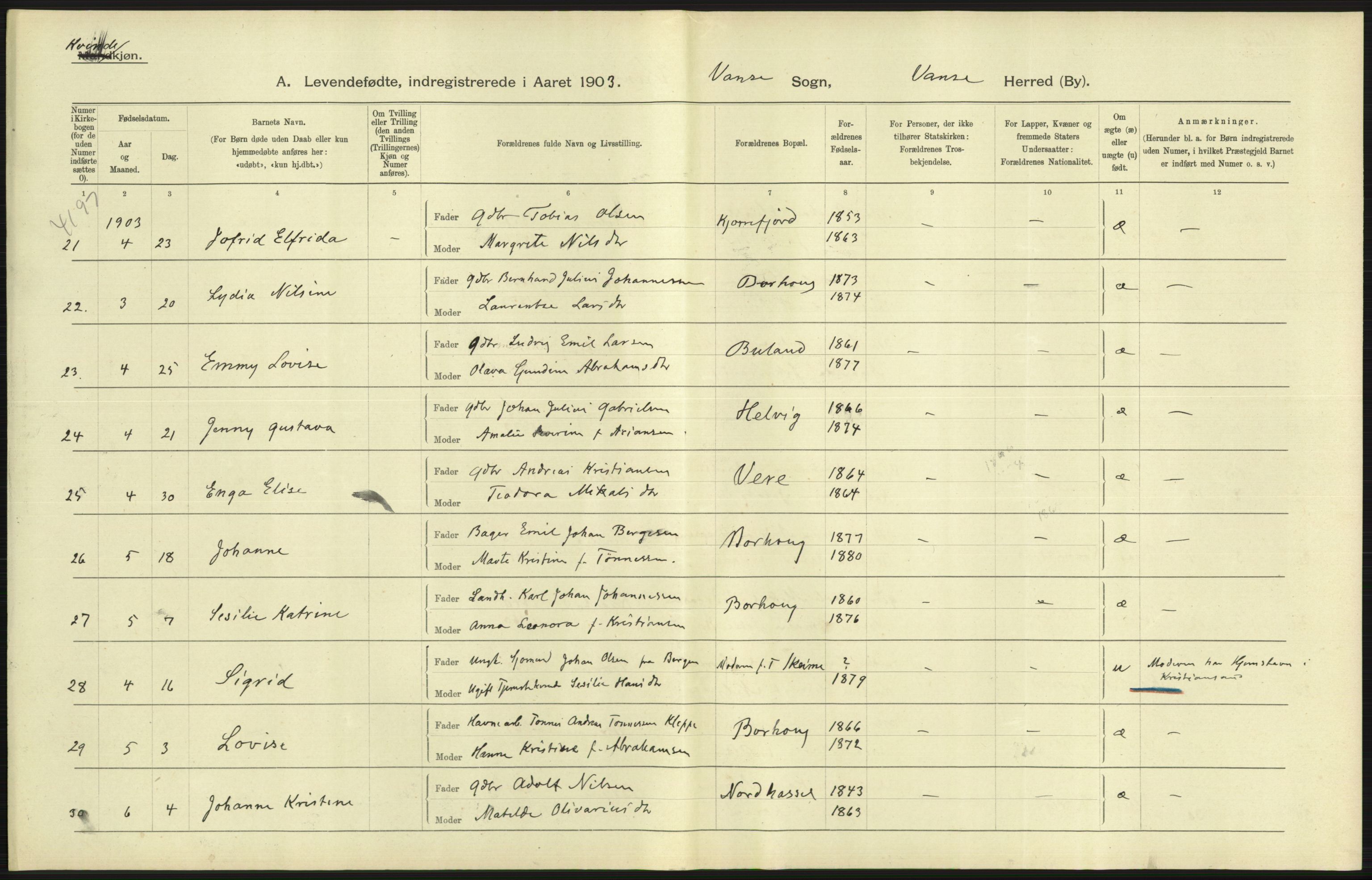 Statistisk sentralbyrå, Sosiodemografiske emner, Befolkning, AV/RA-S-2228/D/Df/Dfa/Dfaa/L0011: Lister og Mandal amt: Fødte, gifte, døde, 1903, p. 93