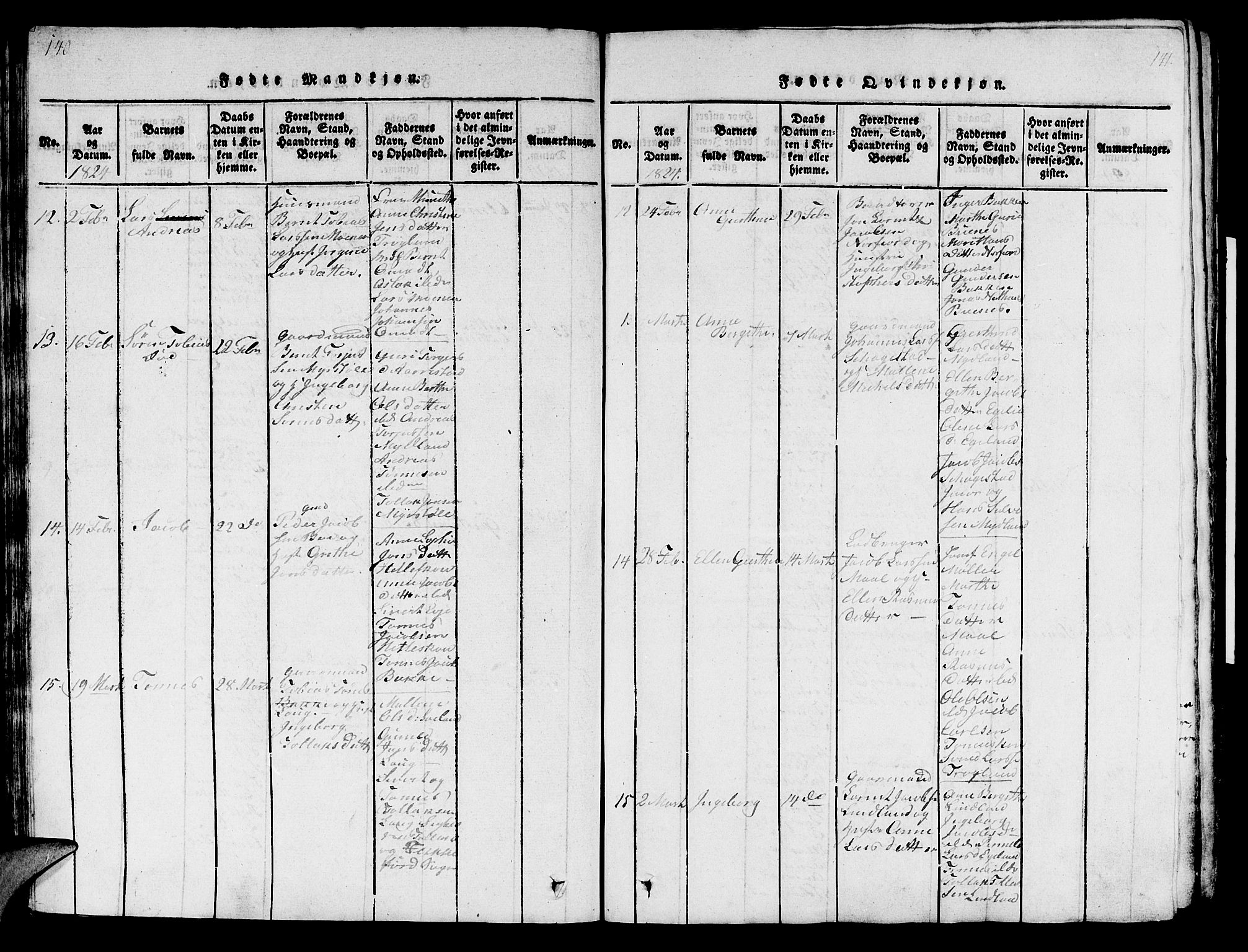 Sokndal sokneprestkontor, AV/SAST-A-101808: Parish register (official) no. A 6, 1815-1826, p. 140-141