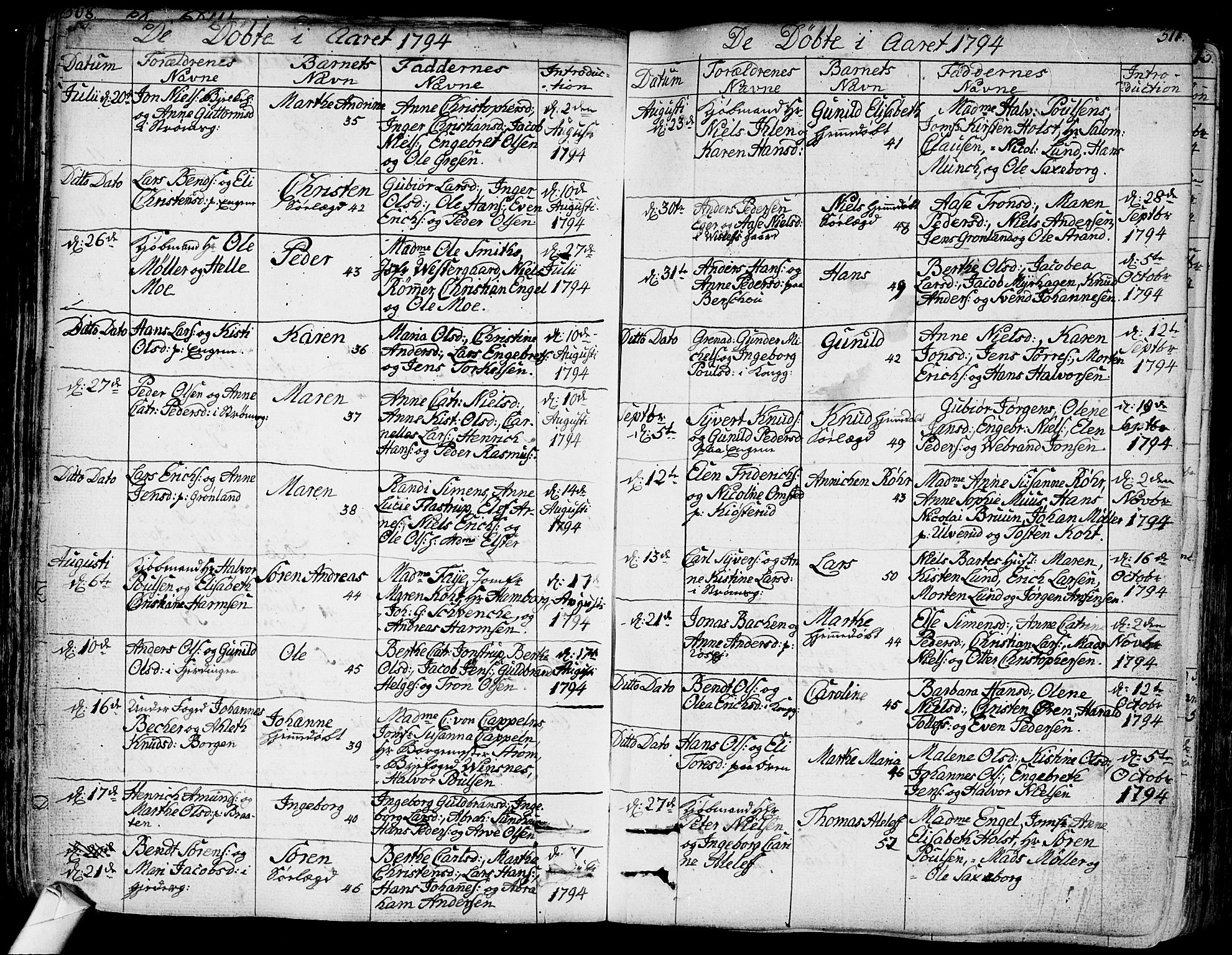 Bragernes kirkebøker, AV/SAKO-A-6/F/Fa/L0006a: Parish register (official) no. I 6, 1782-1814, p. 310-311