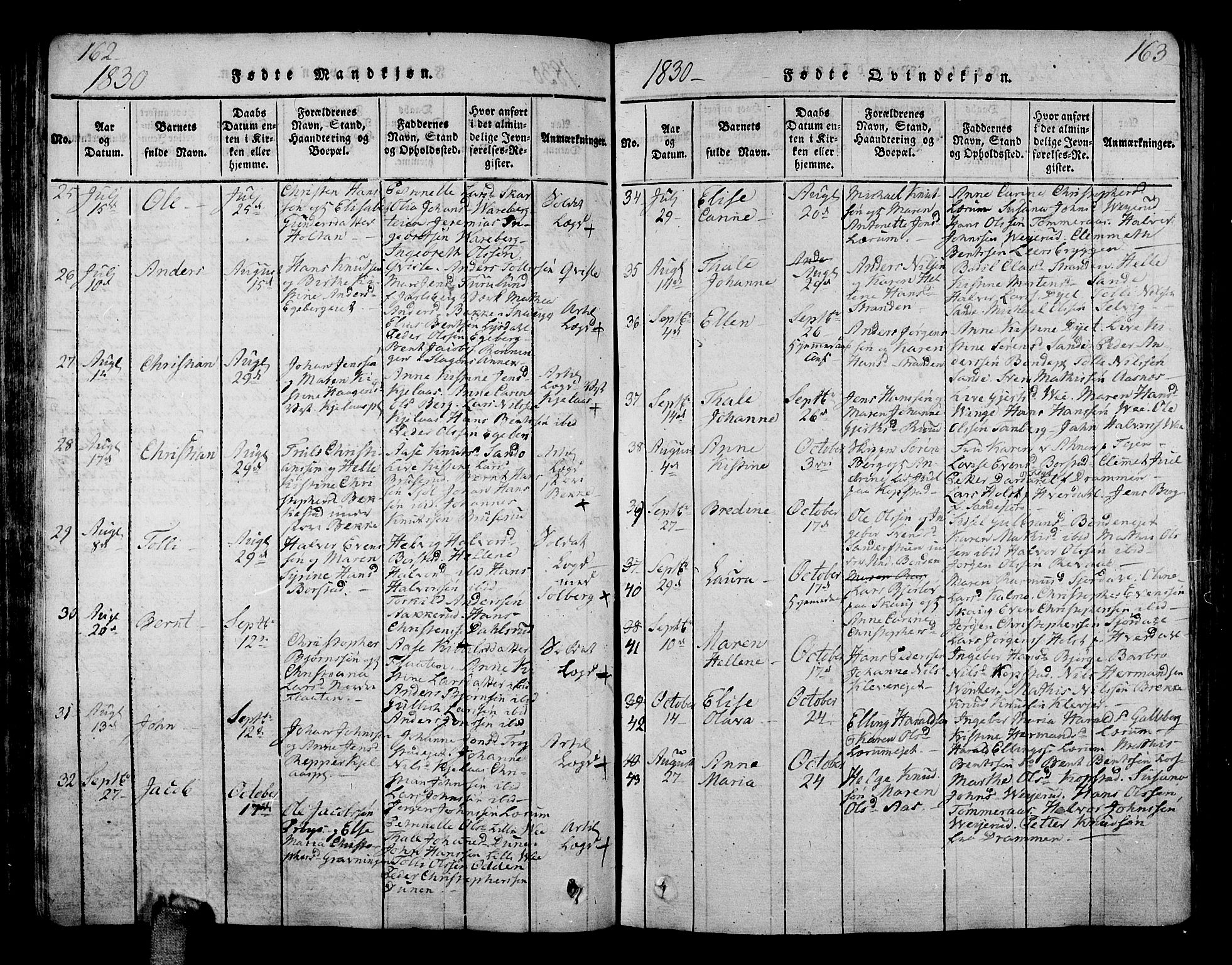 Sande Kirkebøker, AV/SAKO-A-53/G/Ga/L0001: Parish register (copy) no. 1, 1814-1847, p. 162-163