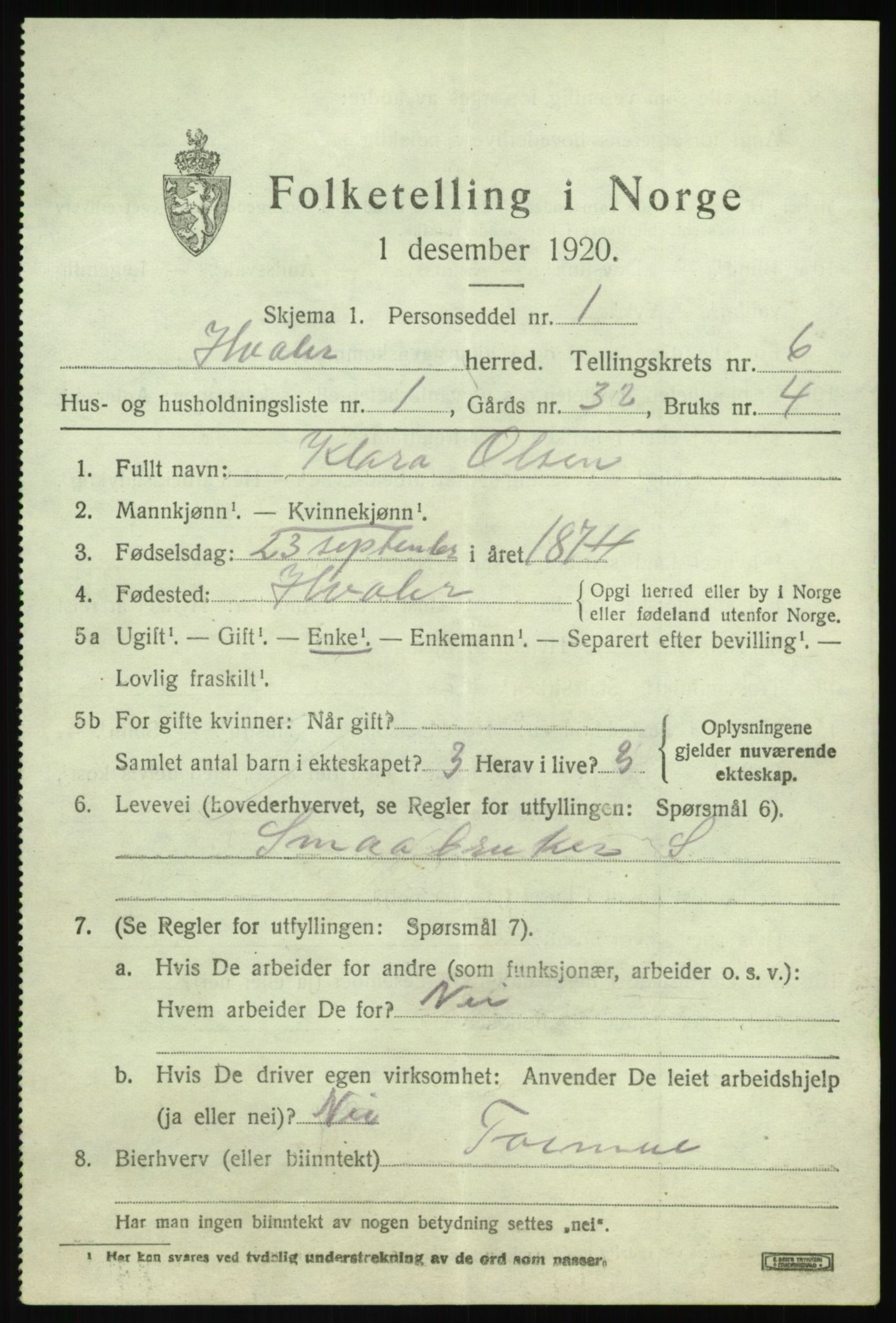 SAO, 1920 census for Hvaler, 1920, p. 5770