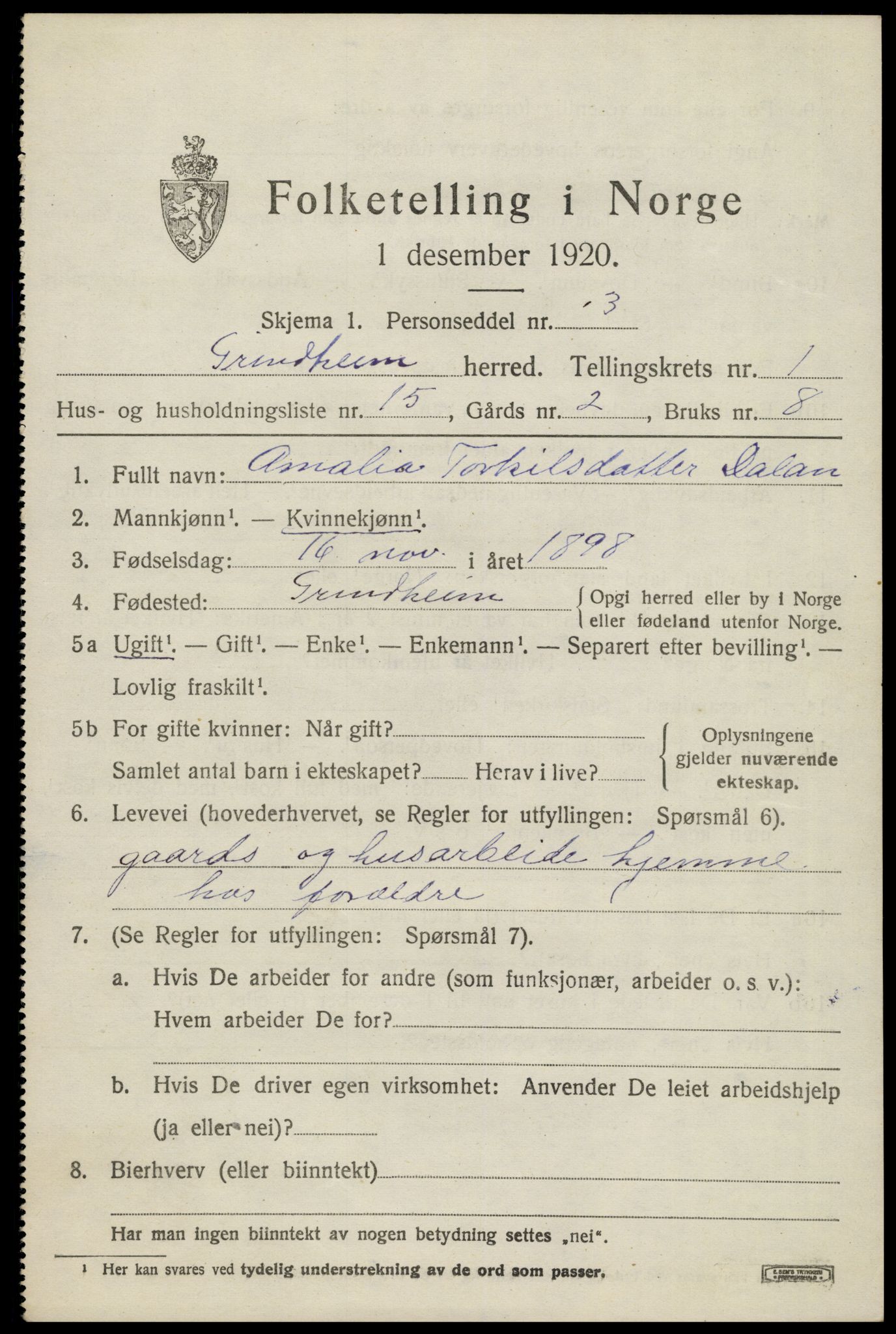 SAK, 1920 census for Grindheim, 1920, p. 553