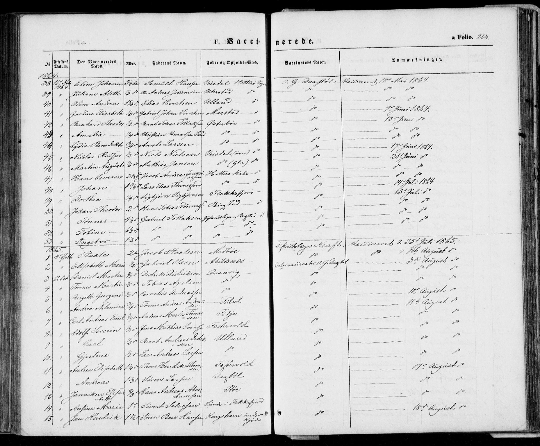 Flekkefjord sokneprestkontor, SAK/1111-0012/F/Fa/Fab/L0004: Parish register (official) no. A 4, 1850-1875, p. 264