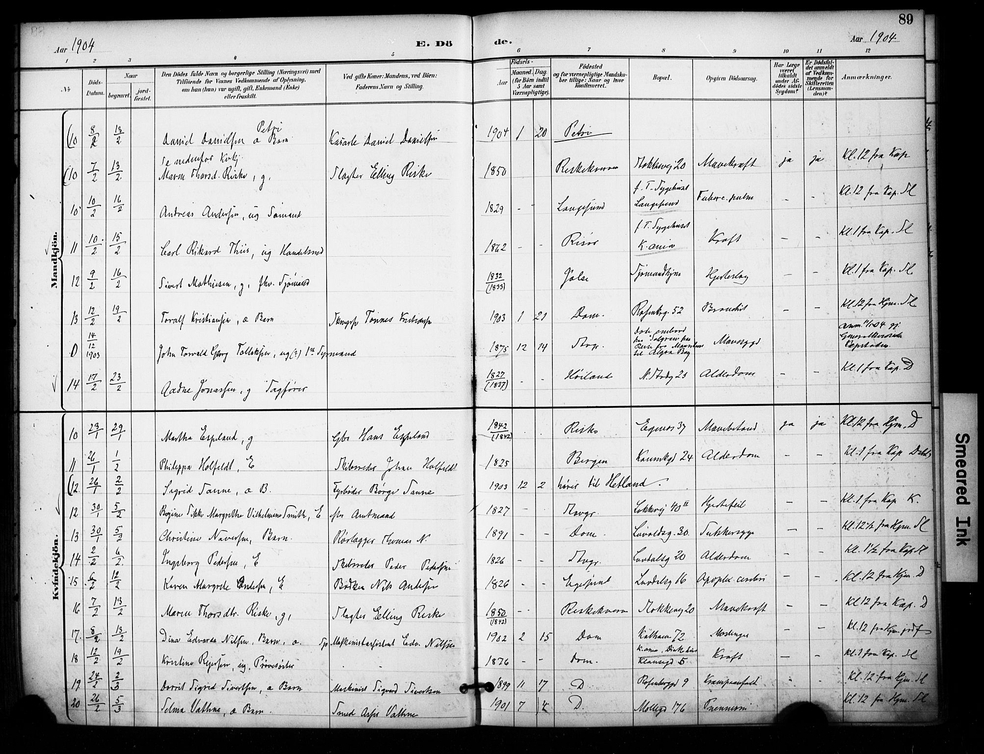 Domkirken sokneprestkontor, SAST/A-101812/001/30/30BA/L0032: Parish register (official) no. A 31, 1896-1917, p. 89