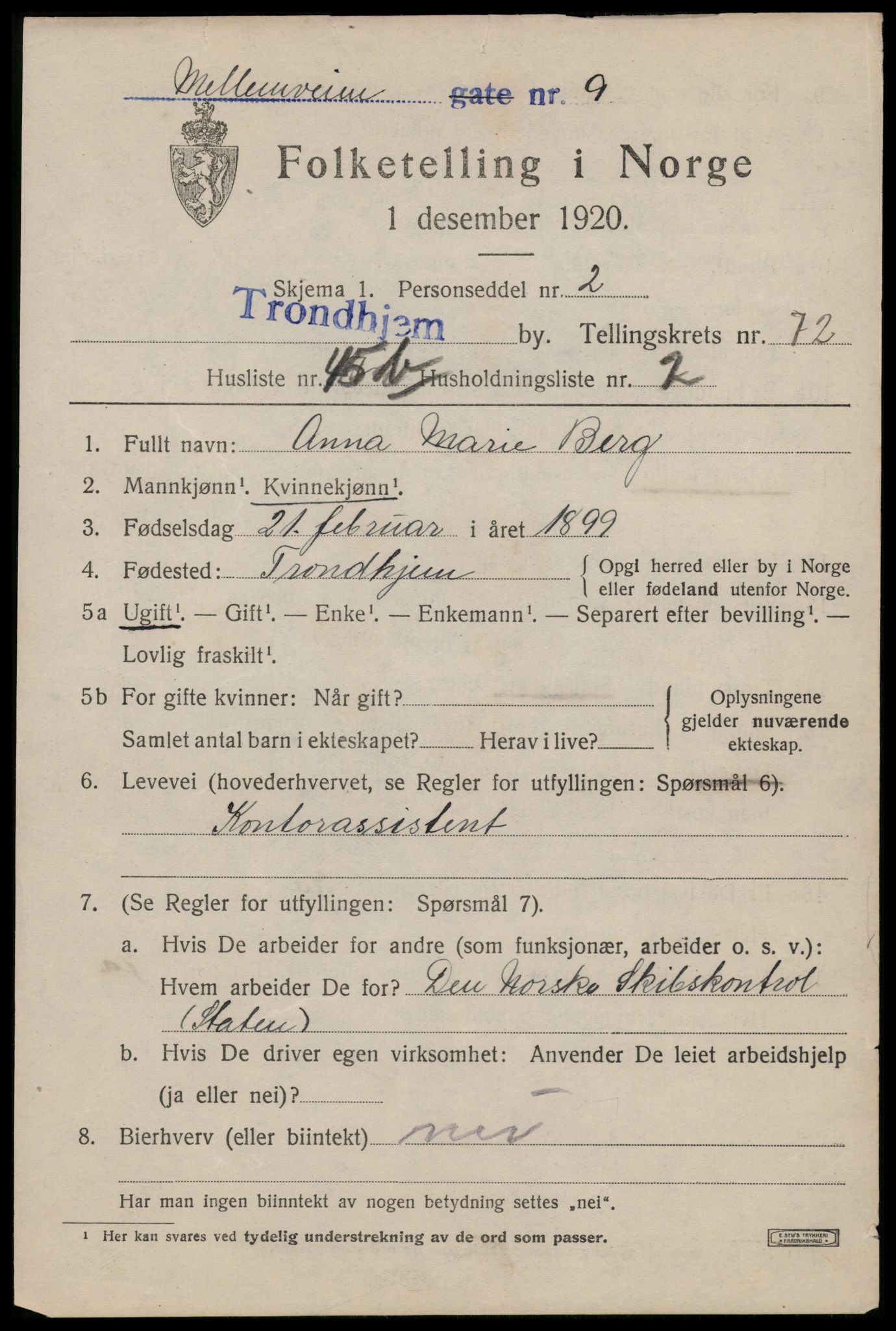 SAT, 1920 census for Trondheim, 1920, p. 142480