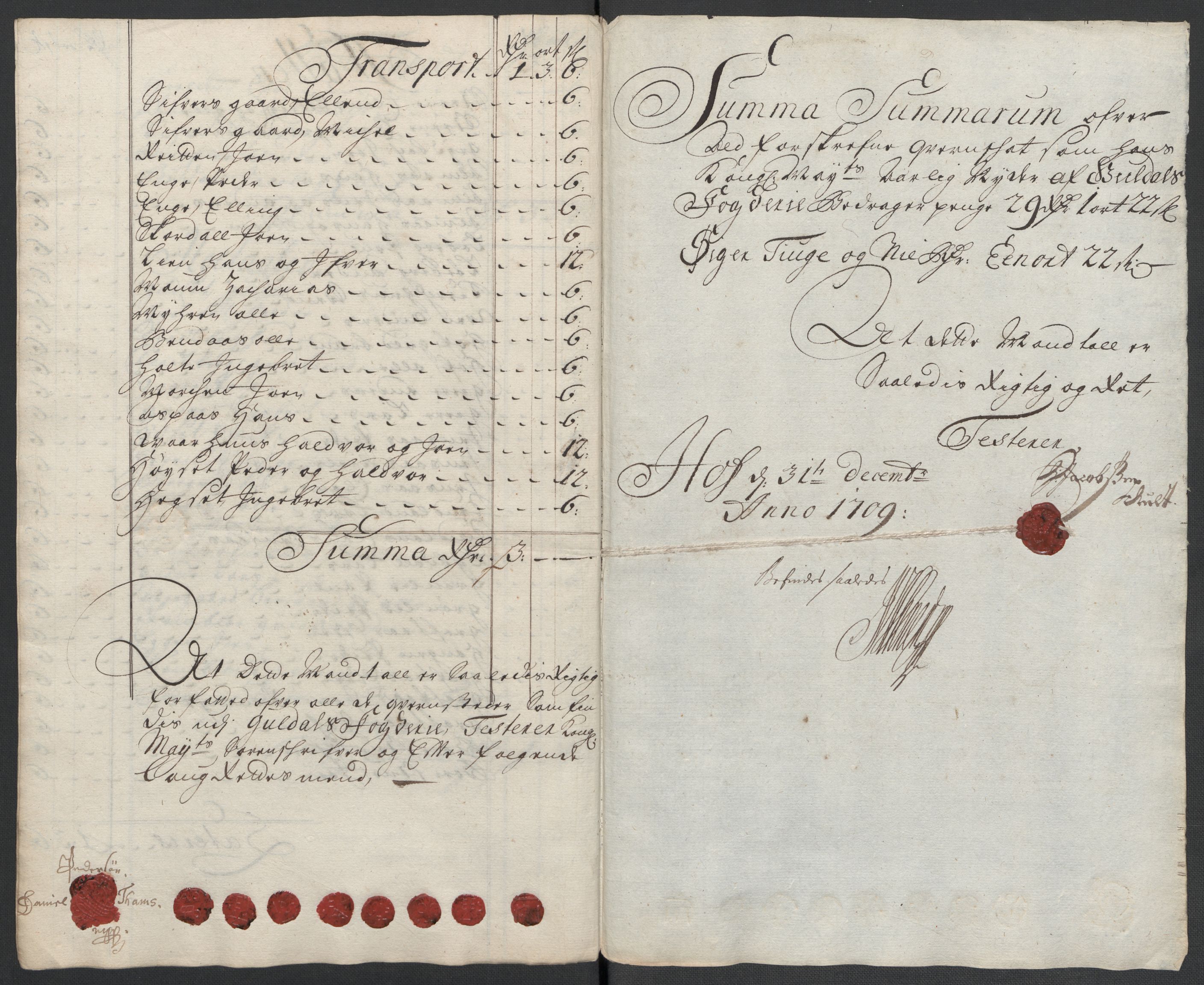 Rentekammeret inntil 1814, Reviderte regnskaper, Fogderegnskap, RA/EA-4092/R60/L3959: Fogderegnskap Orkdal og Gauldal, 1709, p. 284