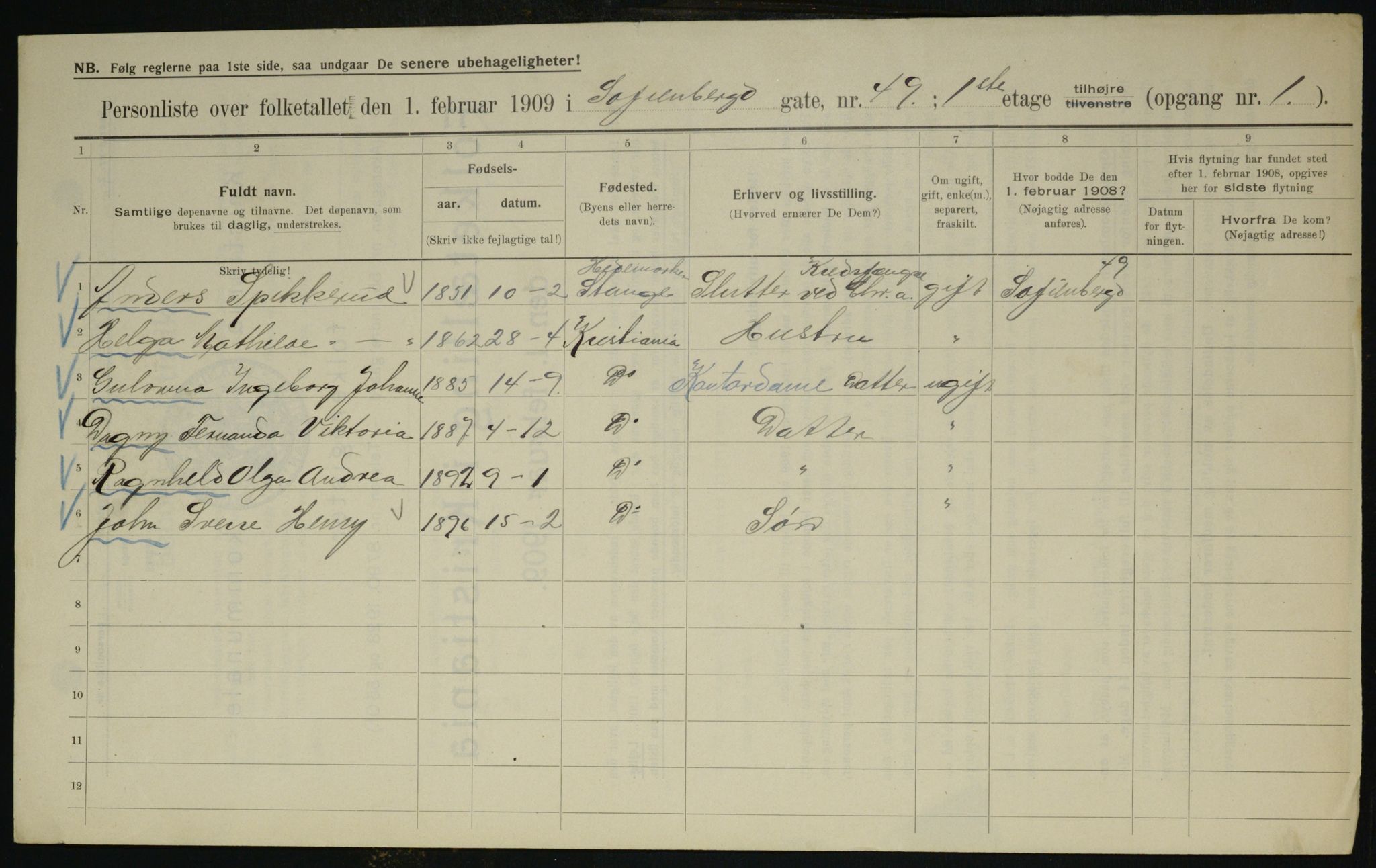 OBA, Municipal Census 1909 for Kristiania, 1909, p. 89462