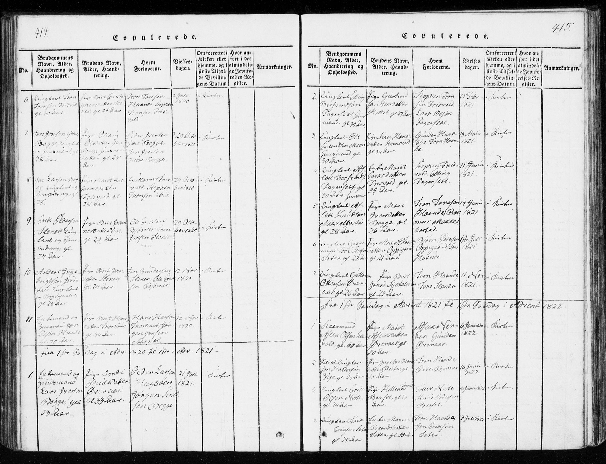 Ministerialprotokoller, klokkerbøker og fødselsregistre - Møre og Romsdal, SAT/A-1454/551/L0623: Parish register (official) no. 551A03, 1818-1831, p. 414-415