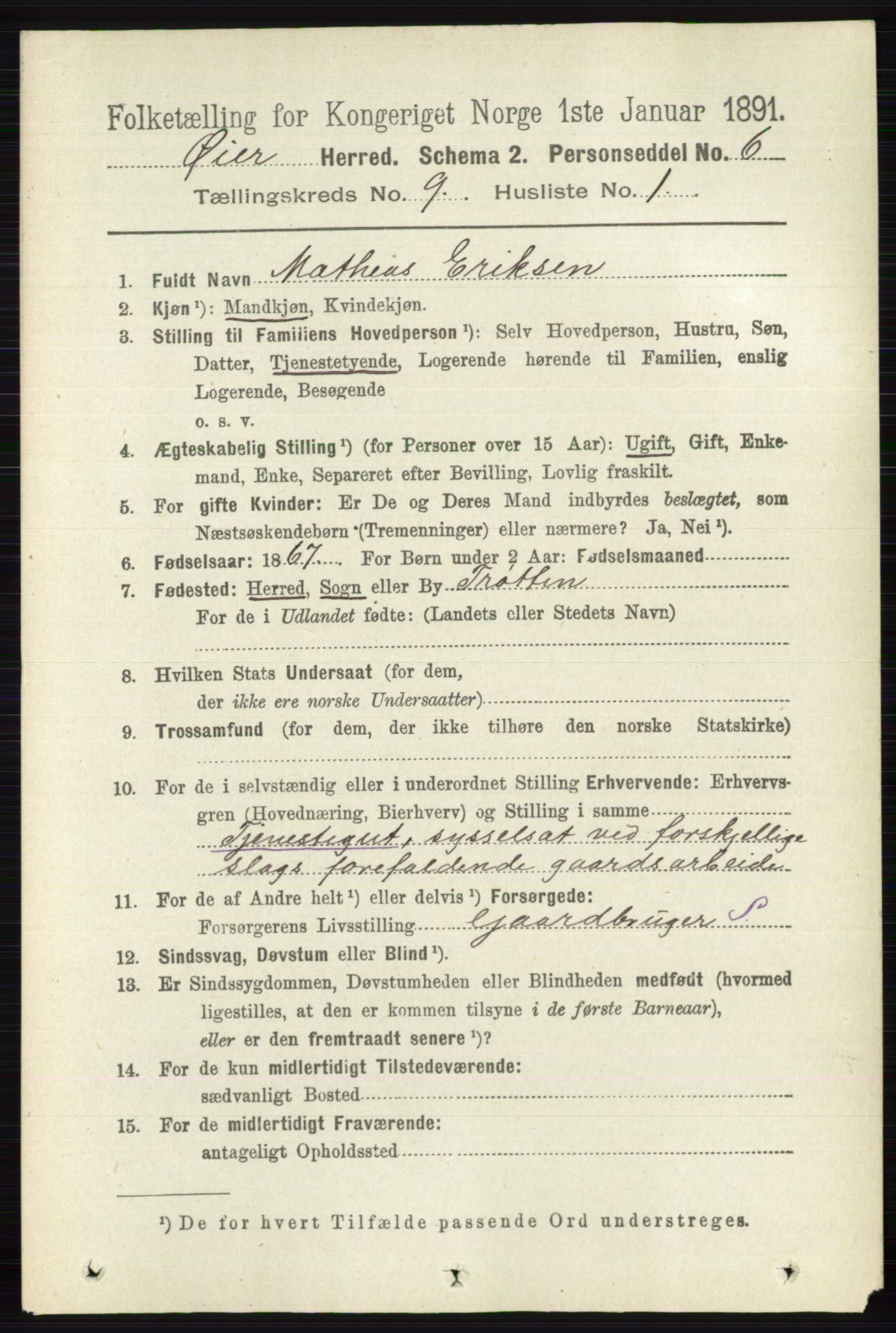 RA, 1891 census for 0521 Øyer, 1891, p. 3164