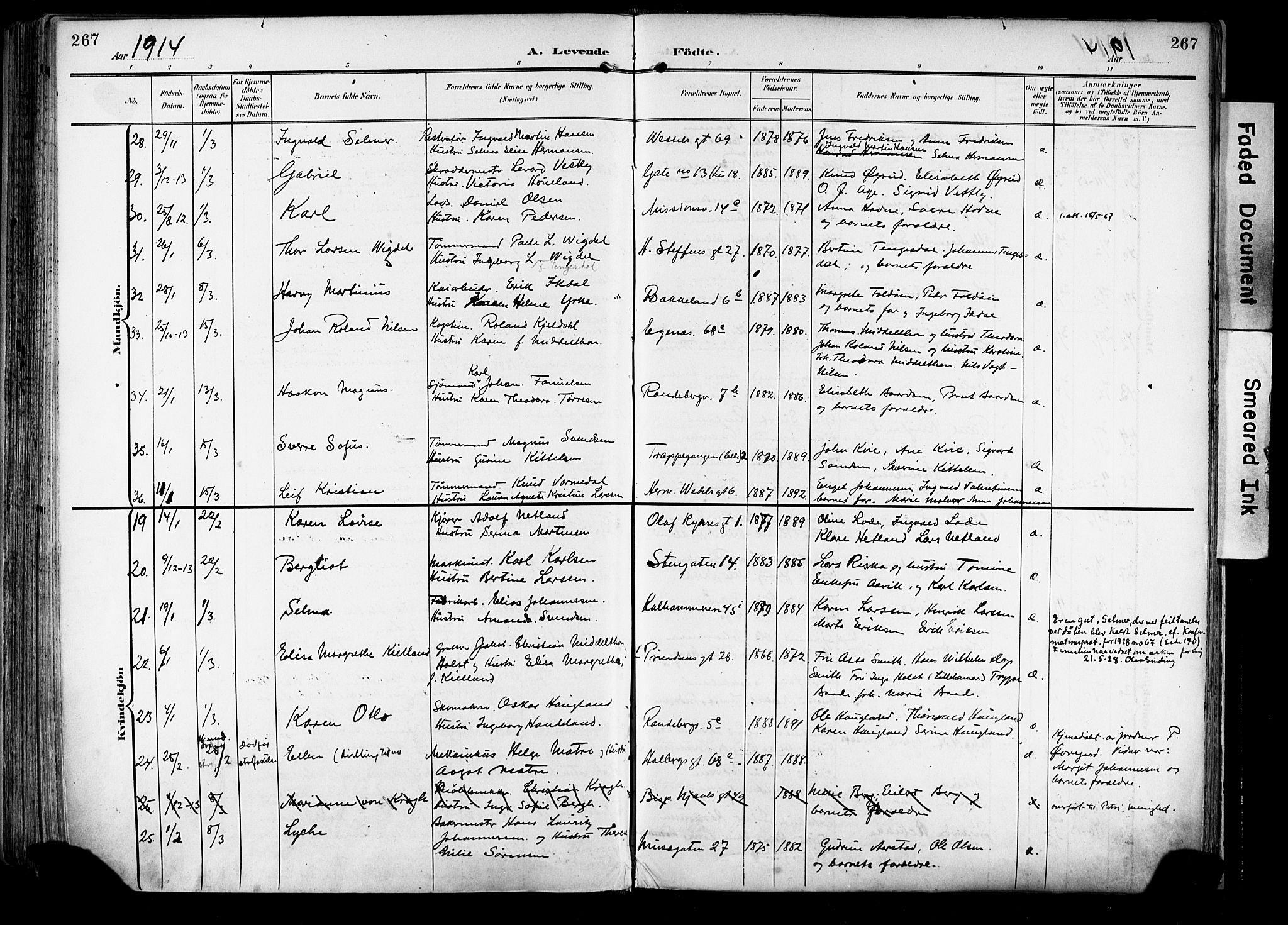 Domkirken sokneprestkontor, SAST/A-101812/001/30/30BA/L0033: Parish register (official) no. A 32, 1903-1915, p. 267