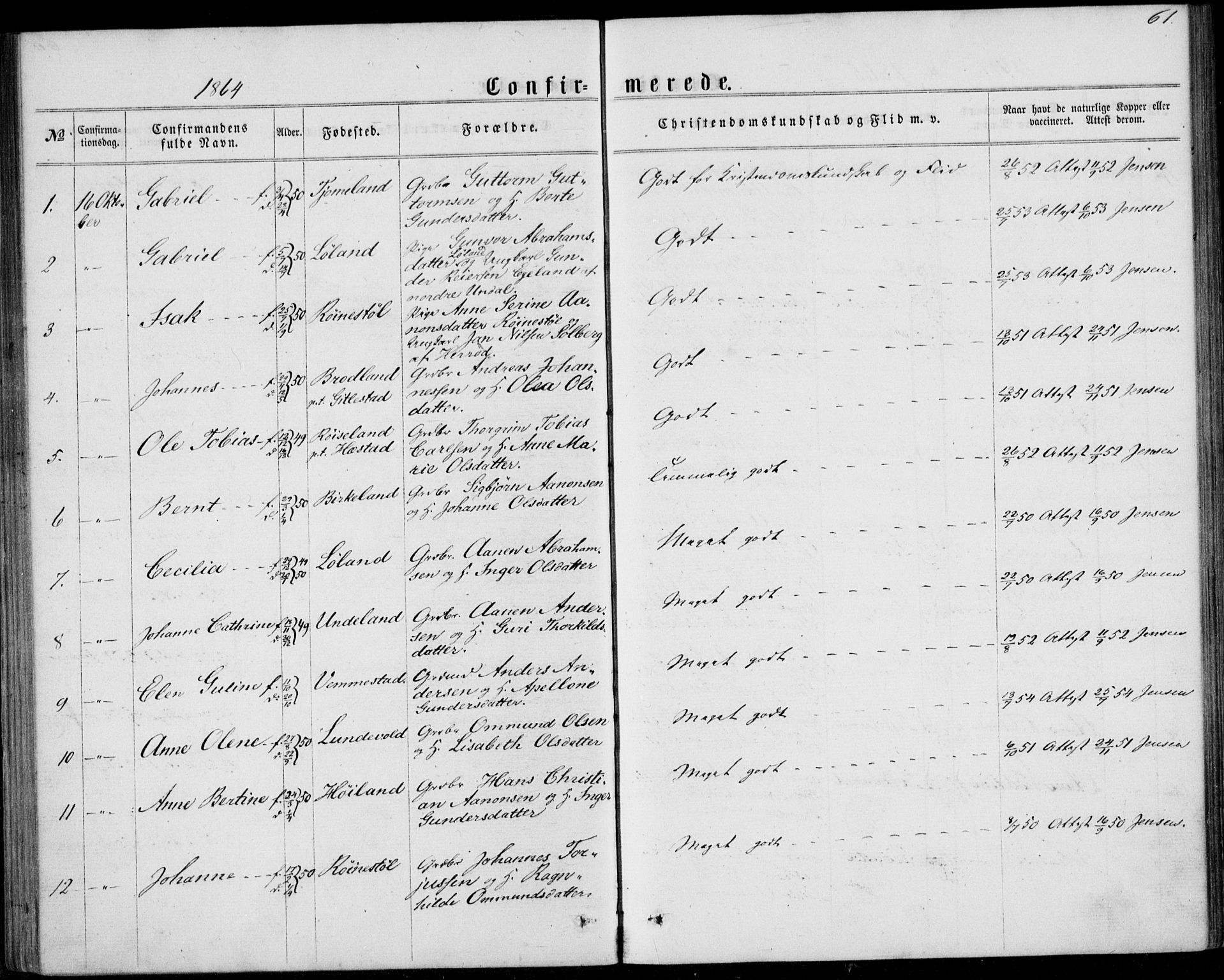 Lyngdal sokneprestkontor, AV/SAK-1111-0029/F/Fa/Fab/L0002: Parish register (official) no. A 2, 1861-1878, p. 61