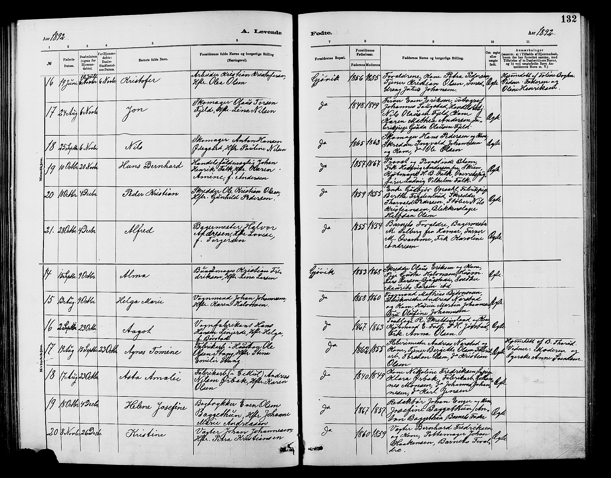 Vardal prestekontor, AV/SAH-PREST-100/H/Ha/Hab/L0007: Parish register (copy) no. 7 /2, 1881-1895, p. 132