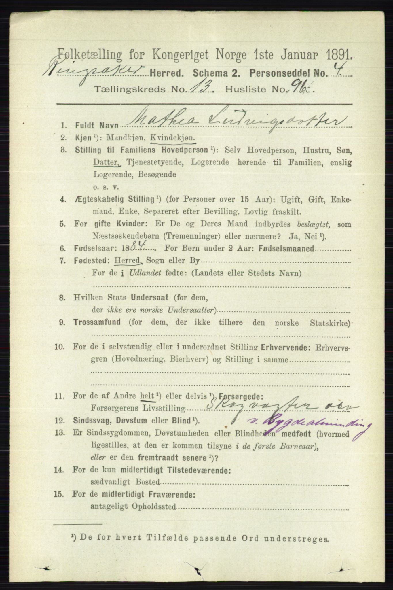 RA, 1891 census for 0412 Ringsaker, 1891, p. 7738