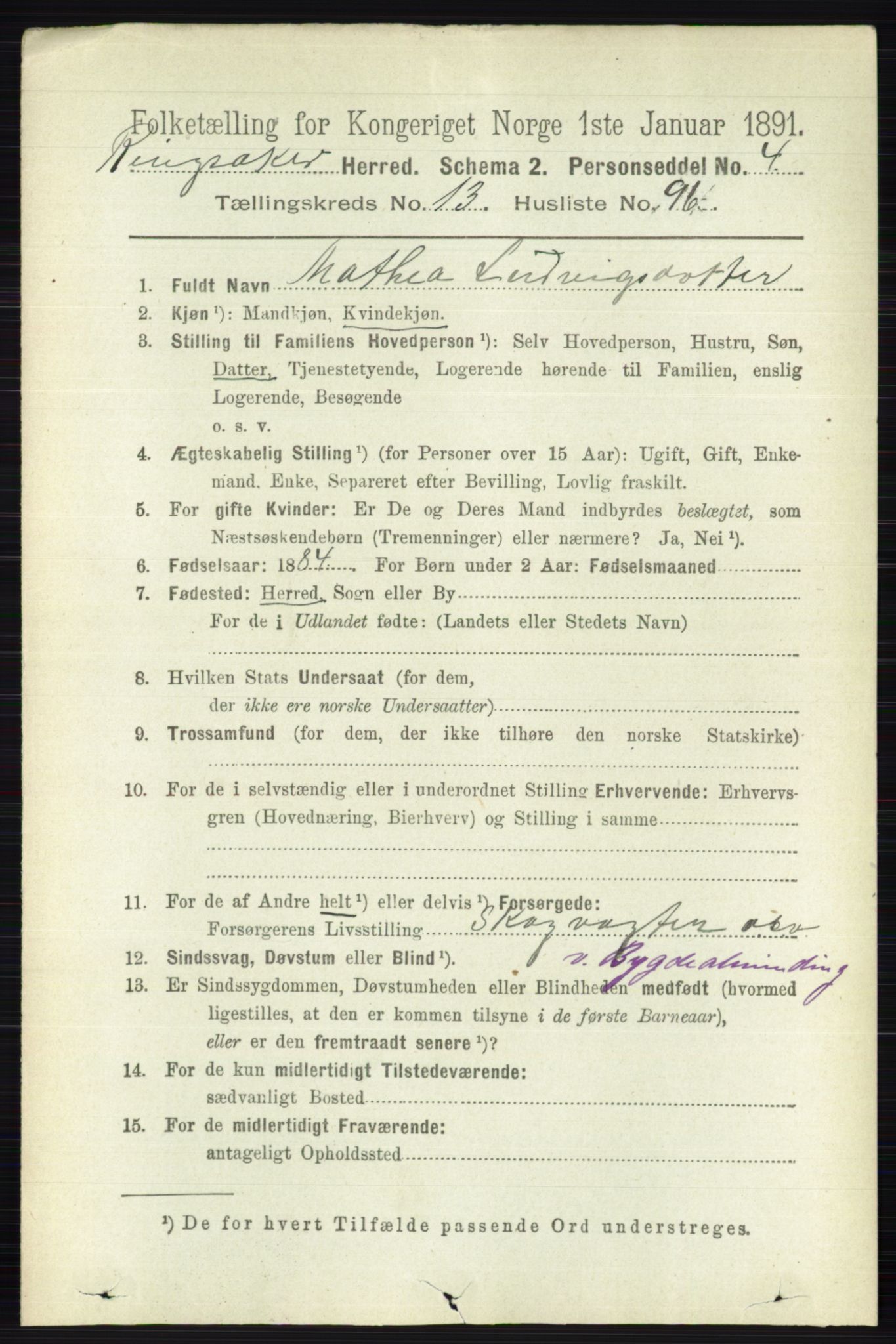 RA, 1891 census for 0412 Ringsaker, 1891, p. 7738