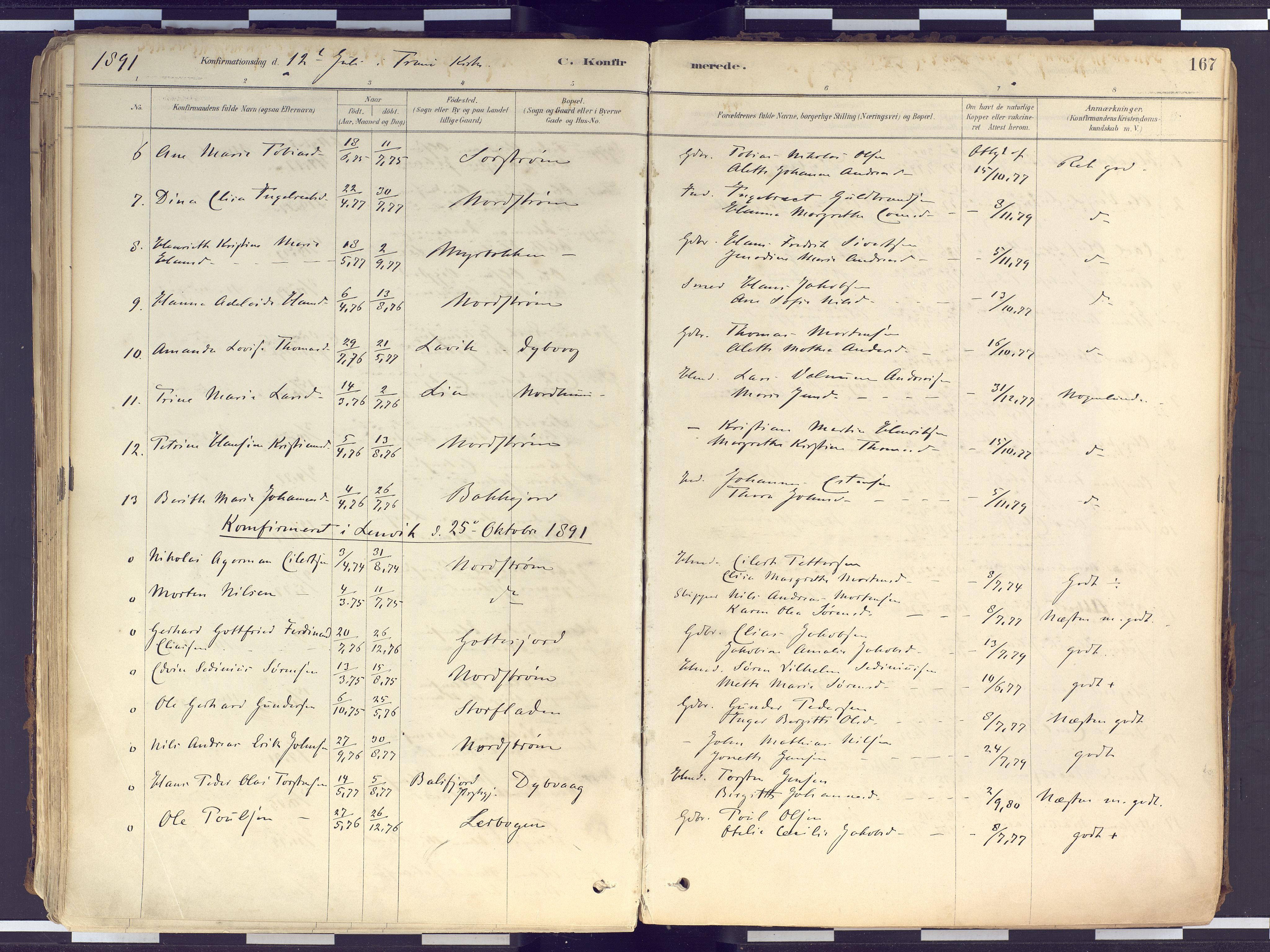 Tranøy sokneprestkontor, AV/SATØ-S-1313/I/Ia/Iaa/L0010kirke: Parish register (official) no. 10, 1878-1904, p. 167
