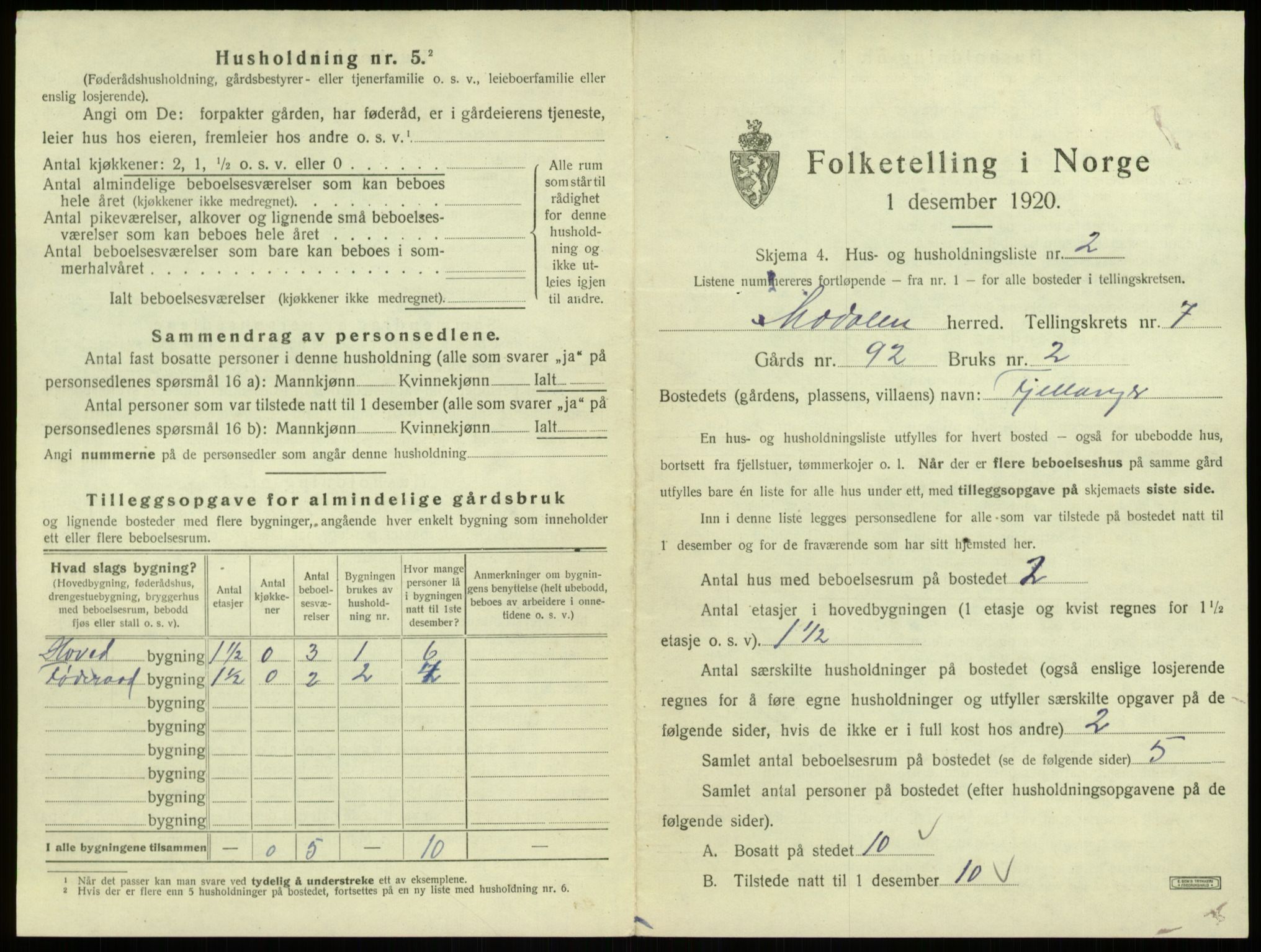 SAB, 1920 census for Modalen, 1920, p. 207