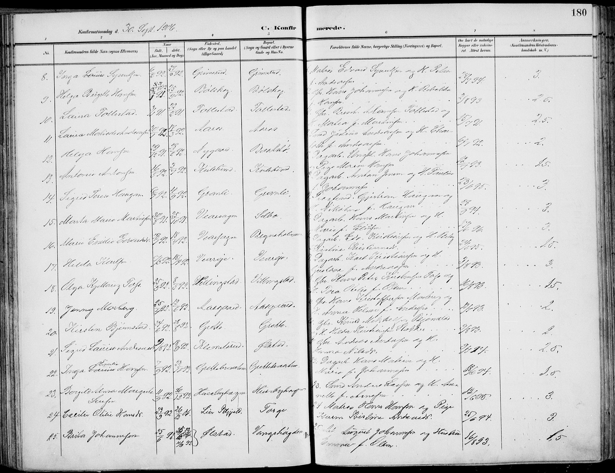 Røyken kirkebøker, AV/SAKO-A-241/F/Fa/L0009: Parish register (official) no. 9, 1898-1911, p. 180