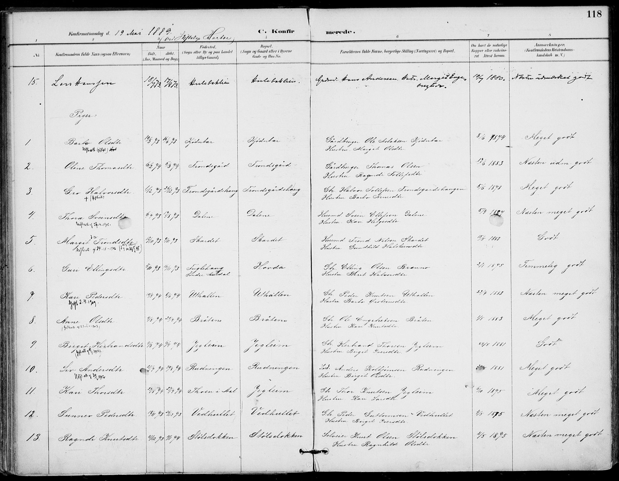 Gol kirkebøker, AV/SAKO-A-226/F/Fa/L0005: Parish register (official) no. I 5, 1887-1900, p. 118