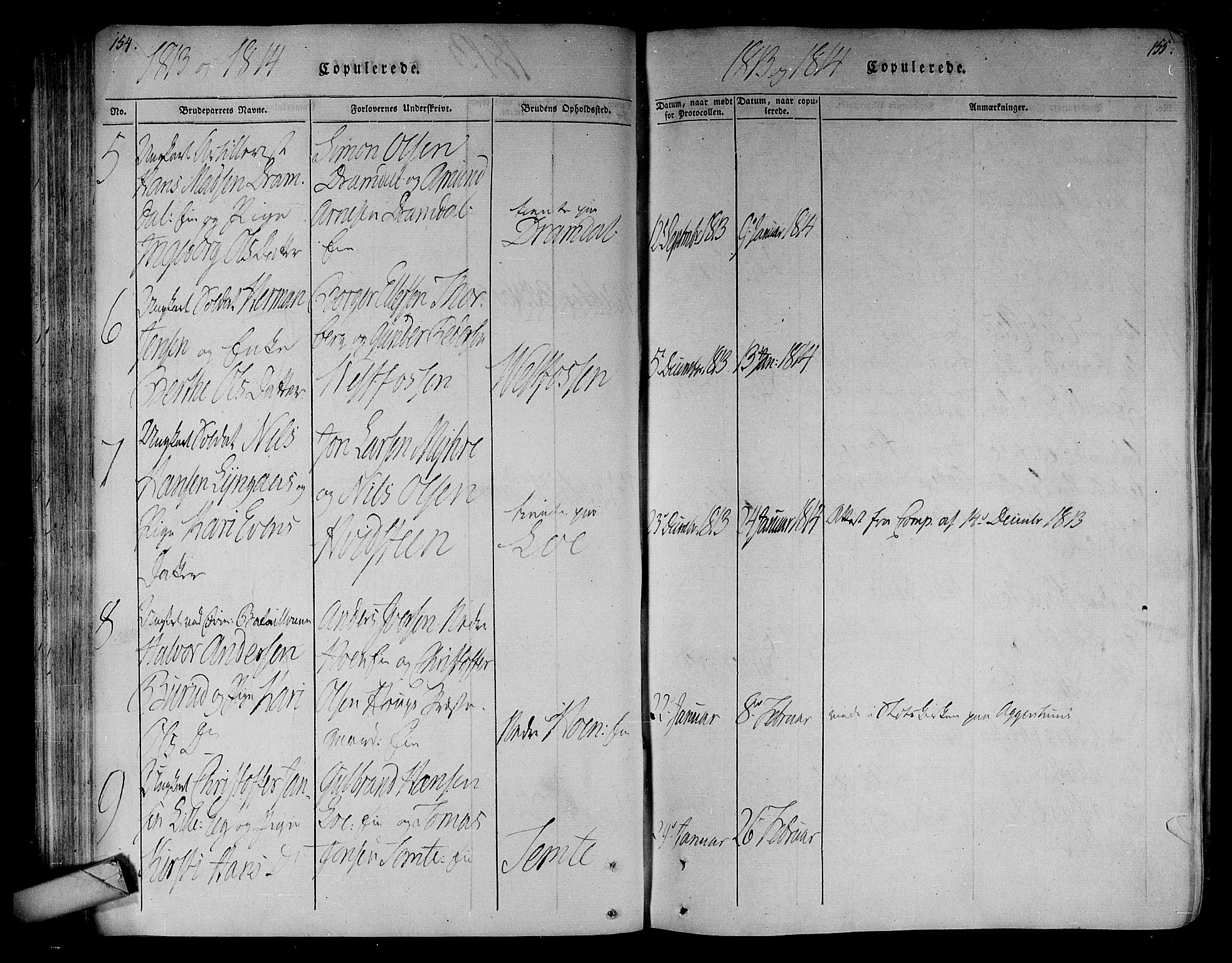 Eiker kirkebøker, AV/SAKO-A-4/F/Fa/L0010: Parish register (official) no. I 10, 1806-1815, p. 154-155