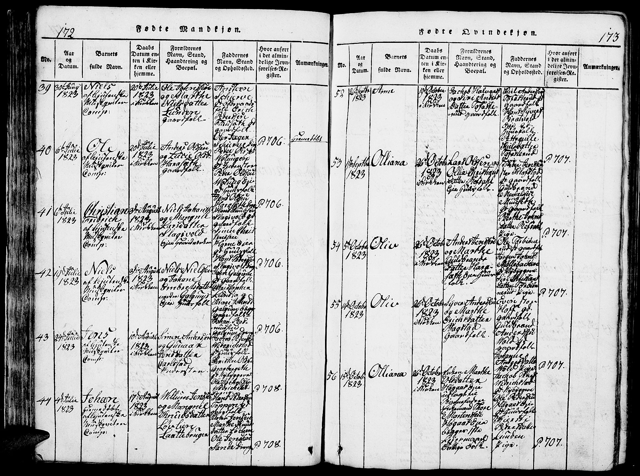 Romedal prestekontor, AV/SAH-PREST-004/L/L0005: Parish register (copy) no. 5, 1814-1829, p. 172-173