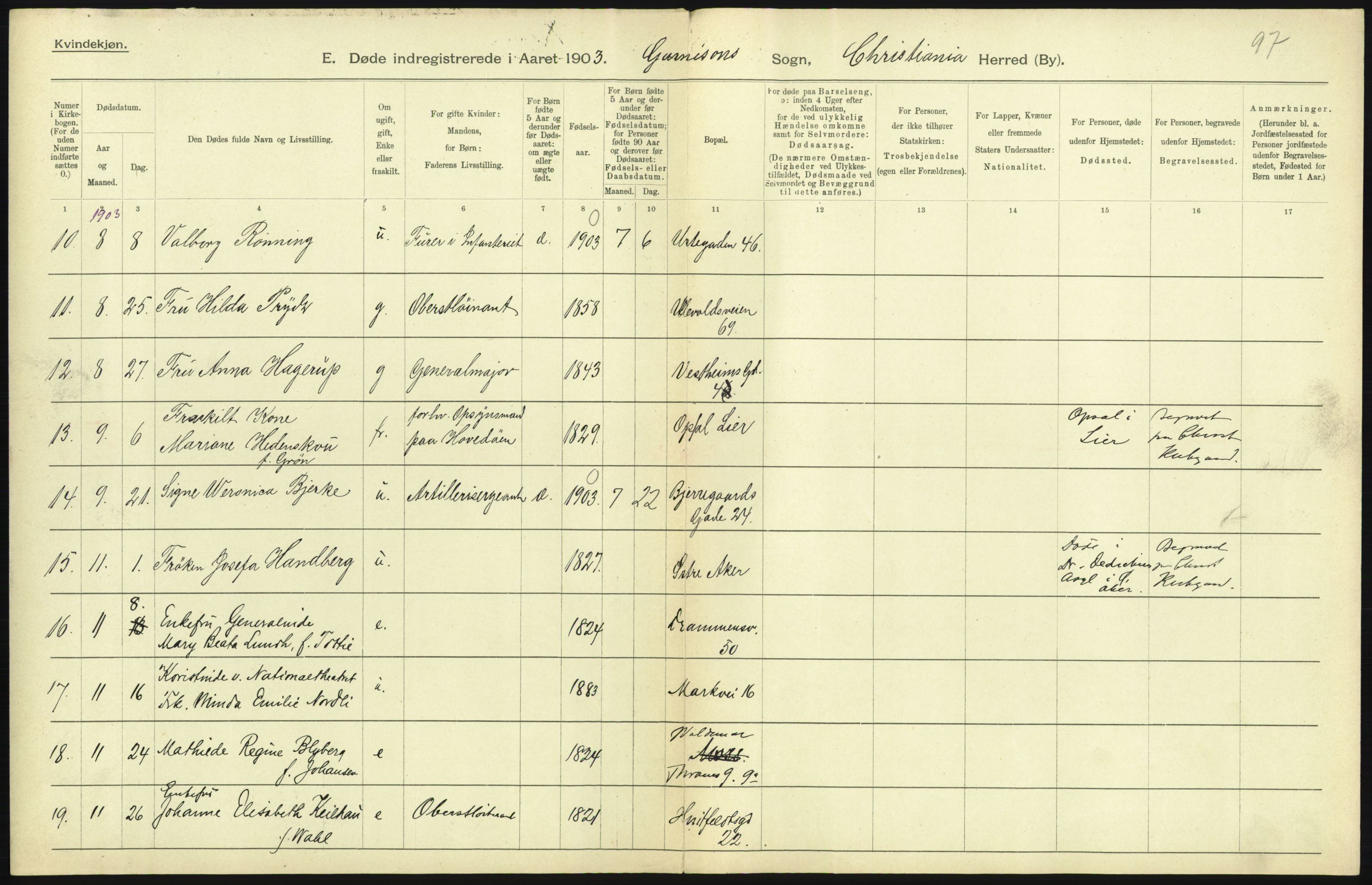 Statistisk sentralbyrå, Sosiodemografiske emner, Befolkning, AV/RA-S-2228/D/Df/Dfa/Dfaa/L0004: Kristiania: Gifte, døde, 1903, p. 267