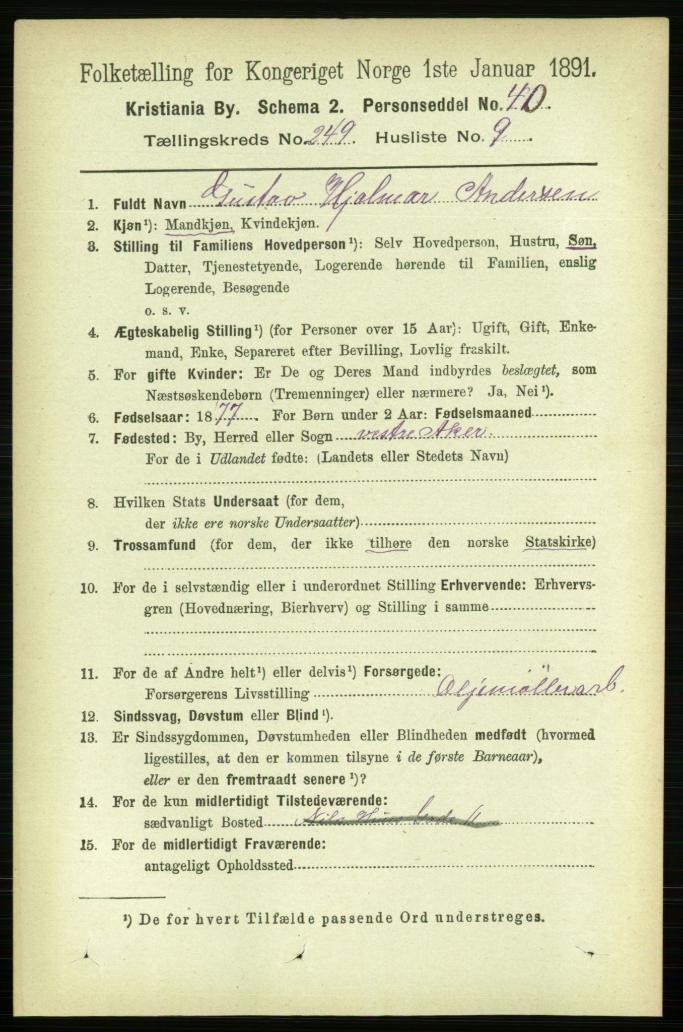 RA, 1891 census for 0301 Kristiania, 1891, p. 152534