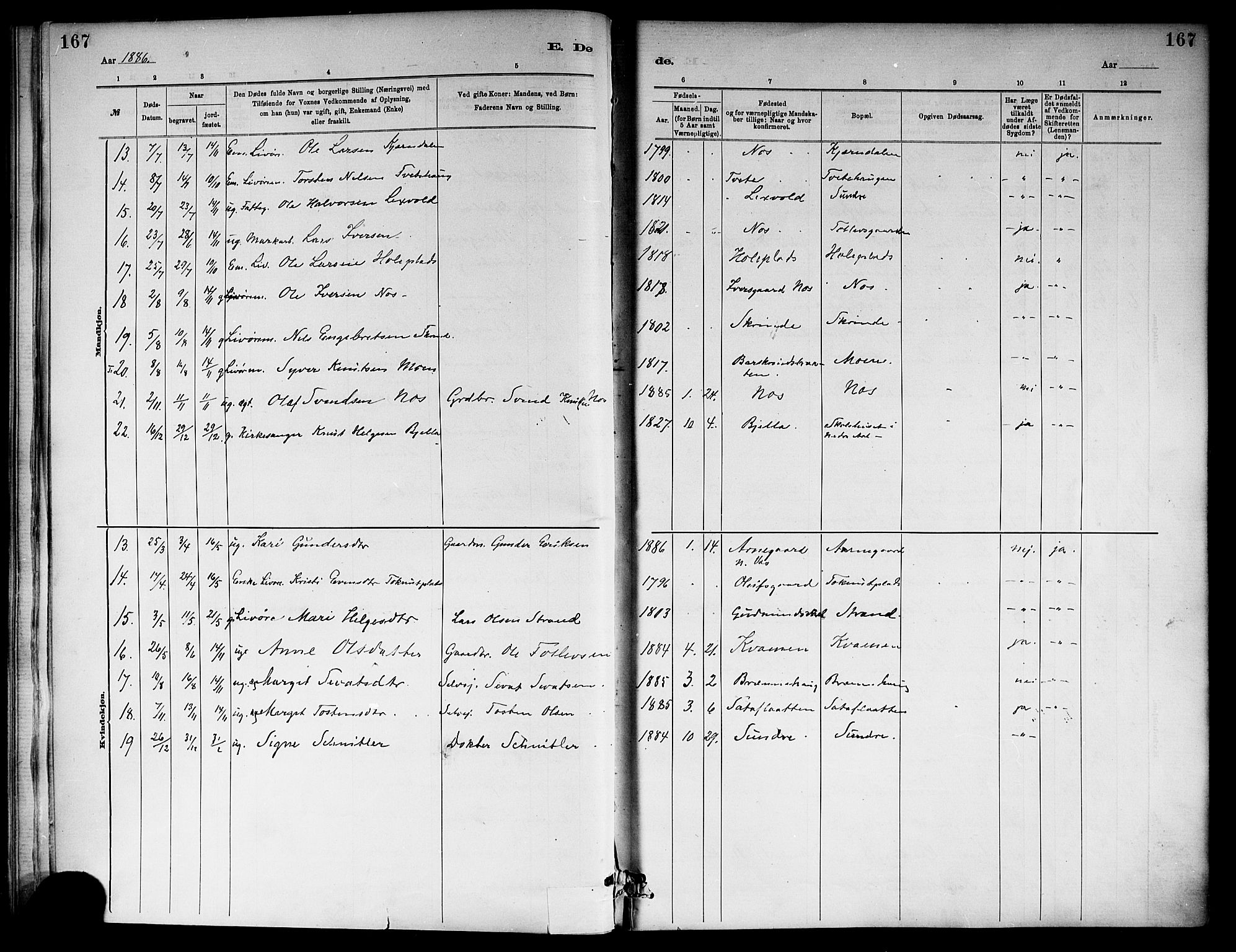 Ål kirkebøker, SAKO/A-249/F/Fa/L0008: Parish register (official) no. I 8, 1882-1896, p. 167