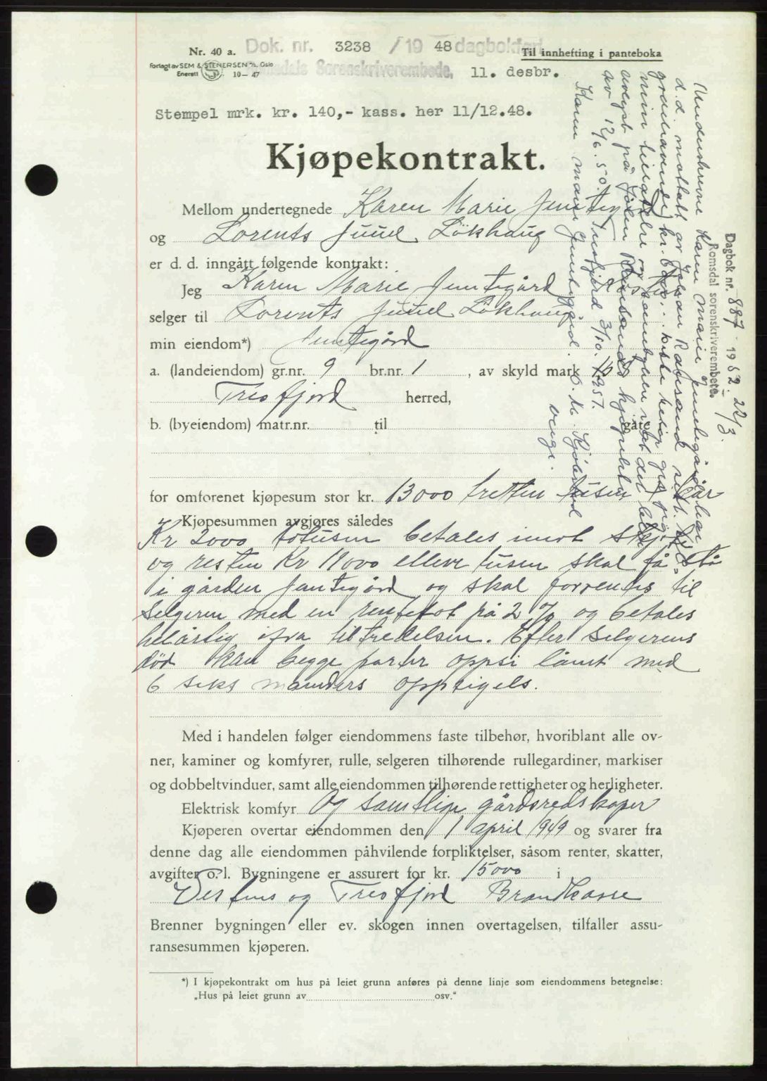 Romsdal sorenskriveri, AV/SAT-A-4149/1/2/2C: Mortgage book no. A28, 1948-1949, Diary no: : 3238/1948