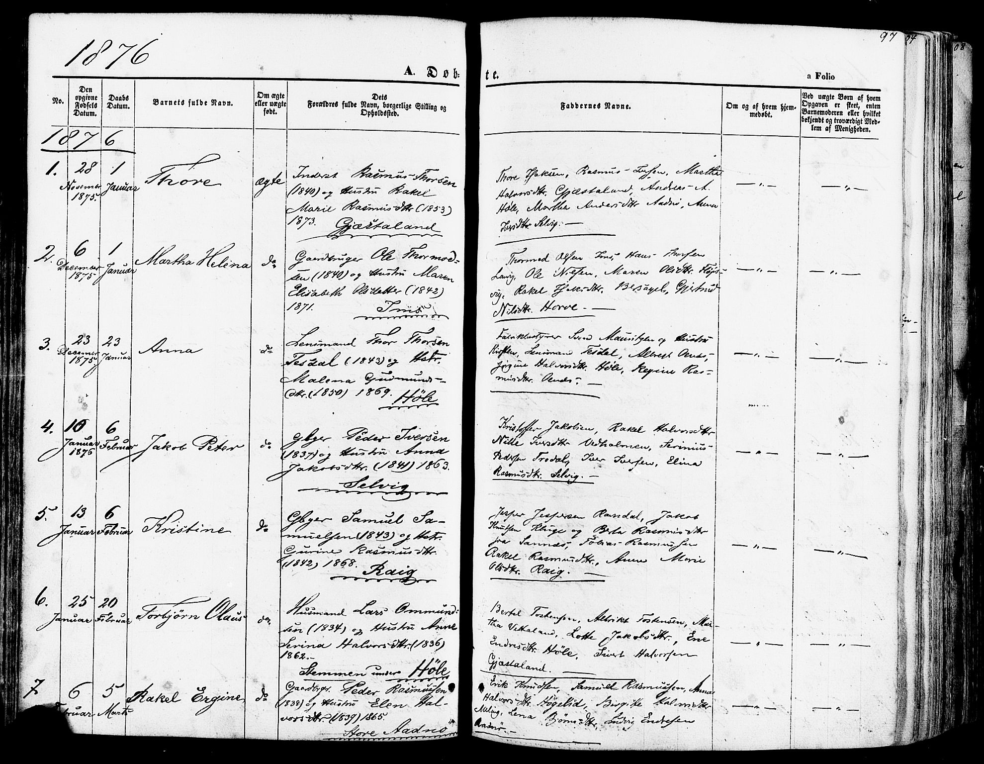 Høgsfjord sokneprestkontor, SAST/A-101624/H/Ha/Haa/L0002: Parish register (official) no. A 2, 1855-1885, p. 97