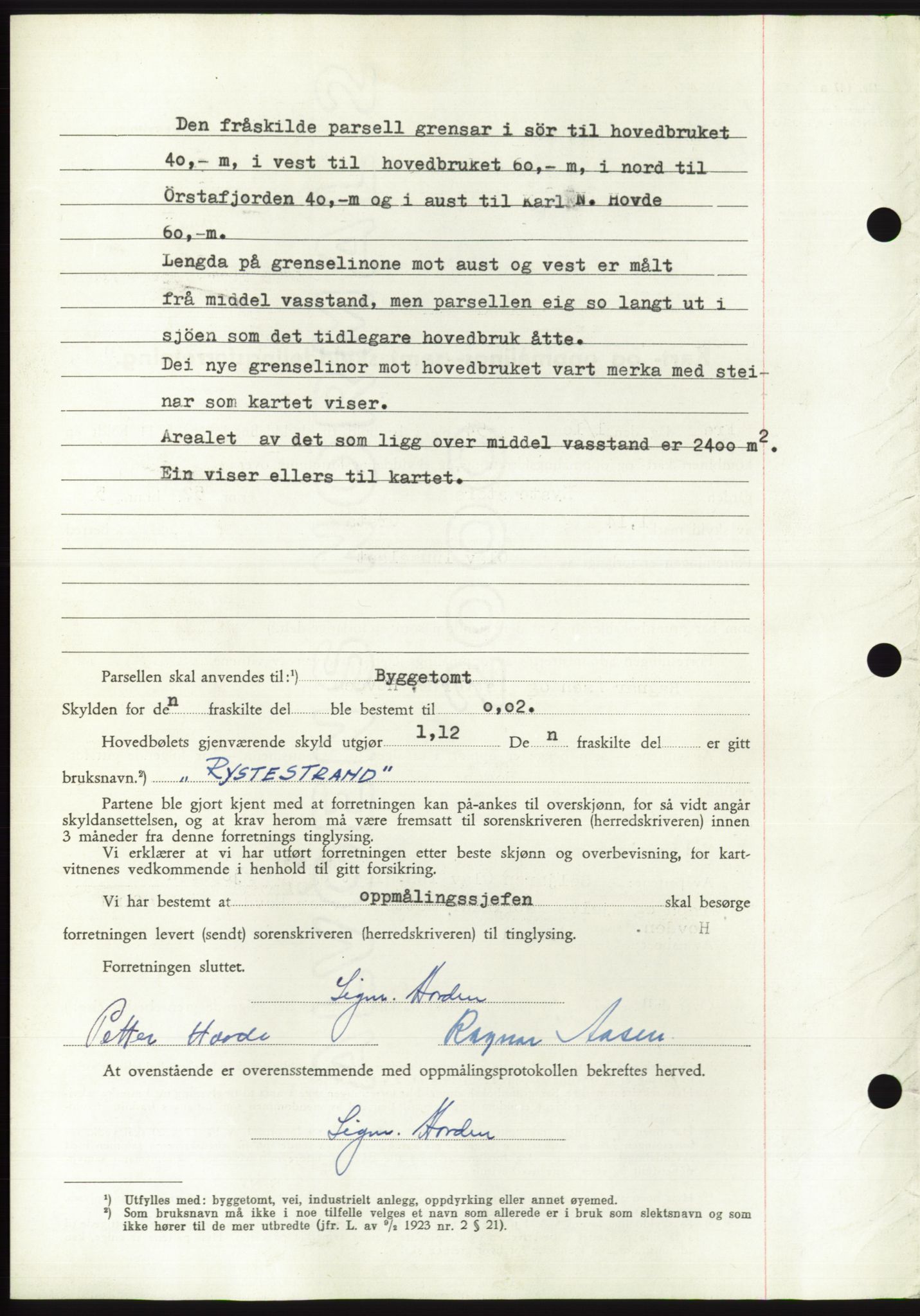 Søre Sunnmøre sorenskriveri, AV/SAT-A-4122/1/2/2C/L0099: Mortgage book no. 25A, 1954-1954, Diary no: : 2671/1954