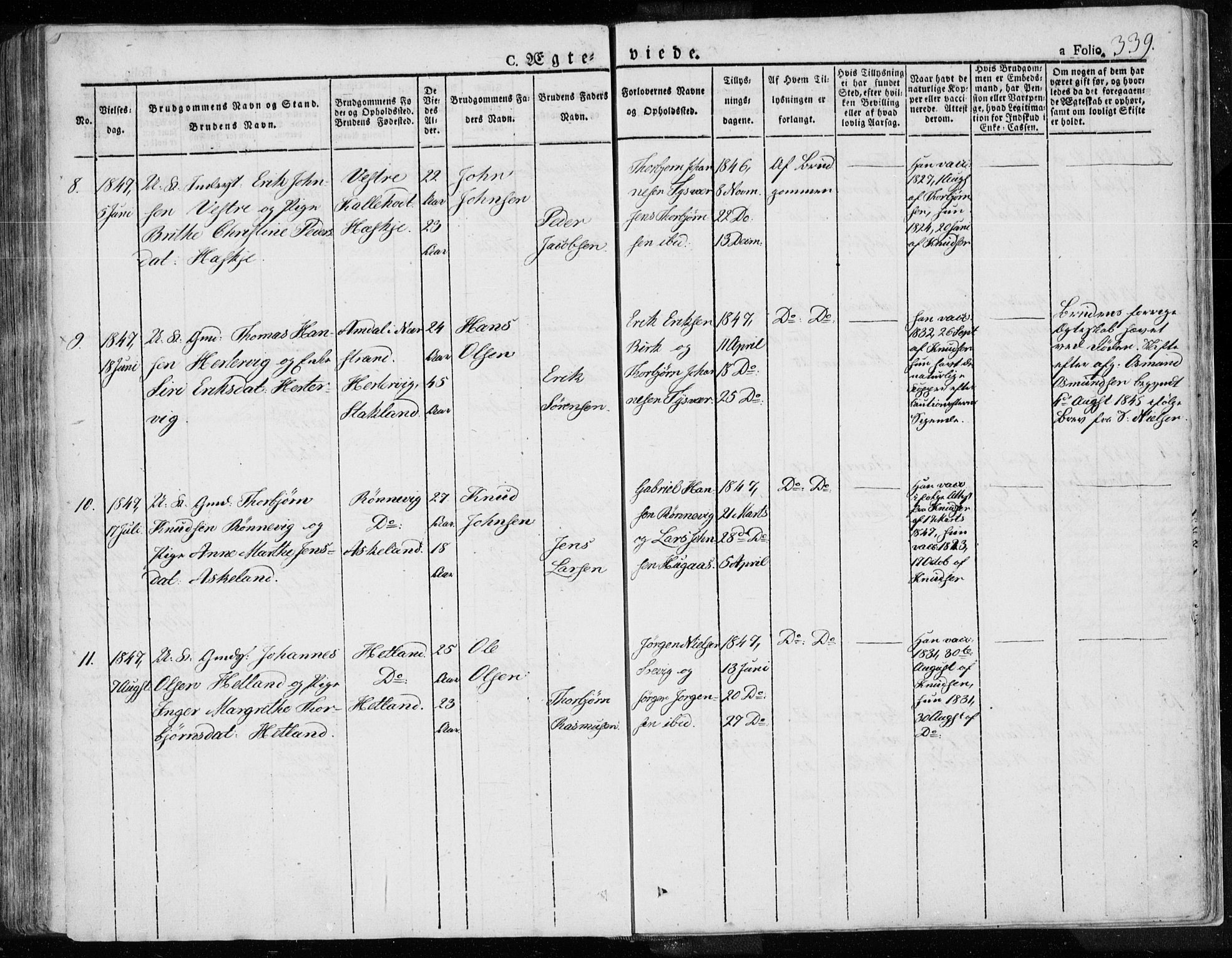 Tysvær sokneprestkontor, AV/SAST-A -101864/H/Ha/Haa/L0001: Parish register (official) no. A 1.1, 1831-1856, p. 339