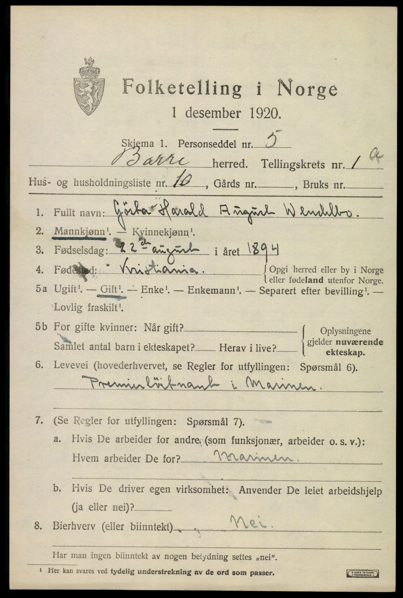 SAKO, 1920 census for Borre, 1920, p. 1546
